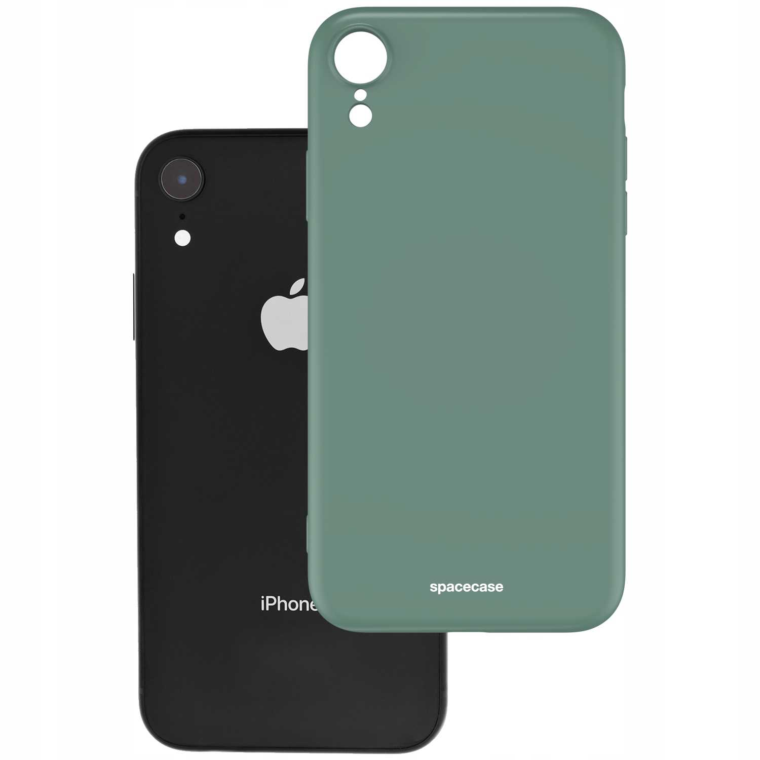 Zielone etui na telefon obok czarnego iPhone'a.