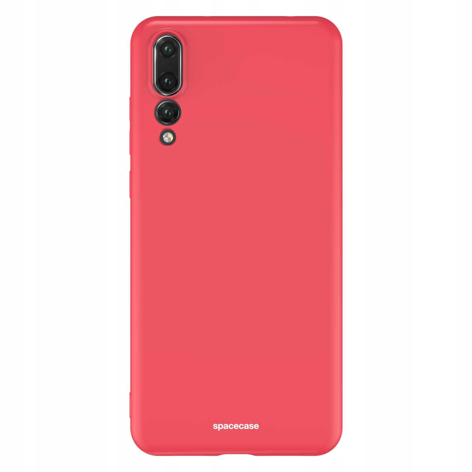 Czerwone etui na telefon z soczewkami aparatu ustawionymi pionowo na białym tle.