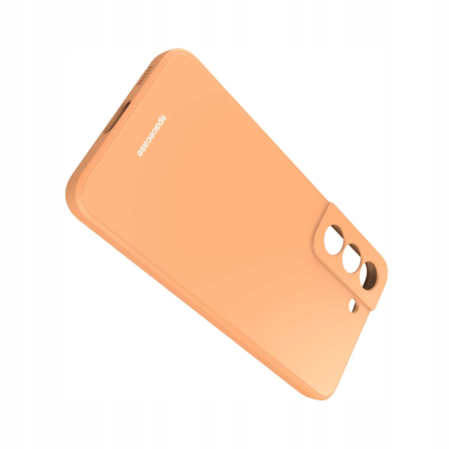 Pomarańczowe etui na telefon z napisem 'spacecase' na białym tle.