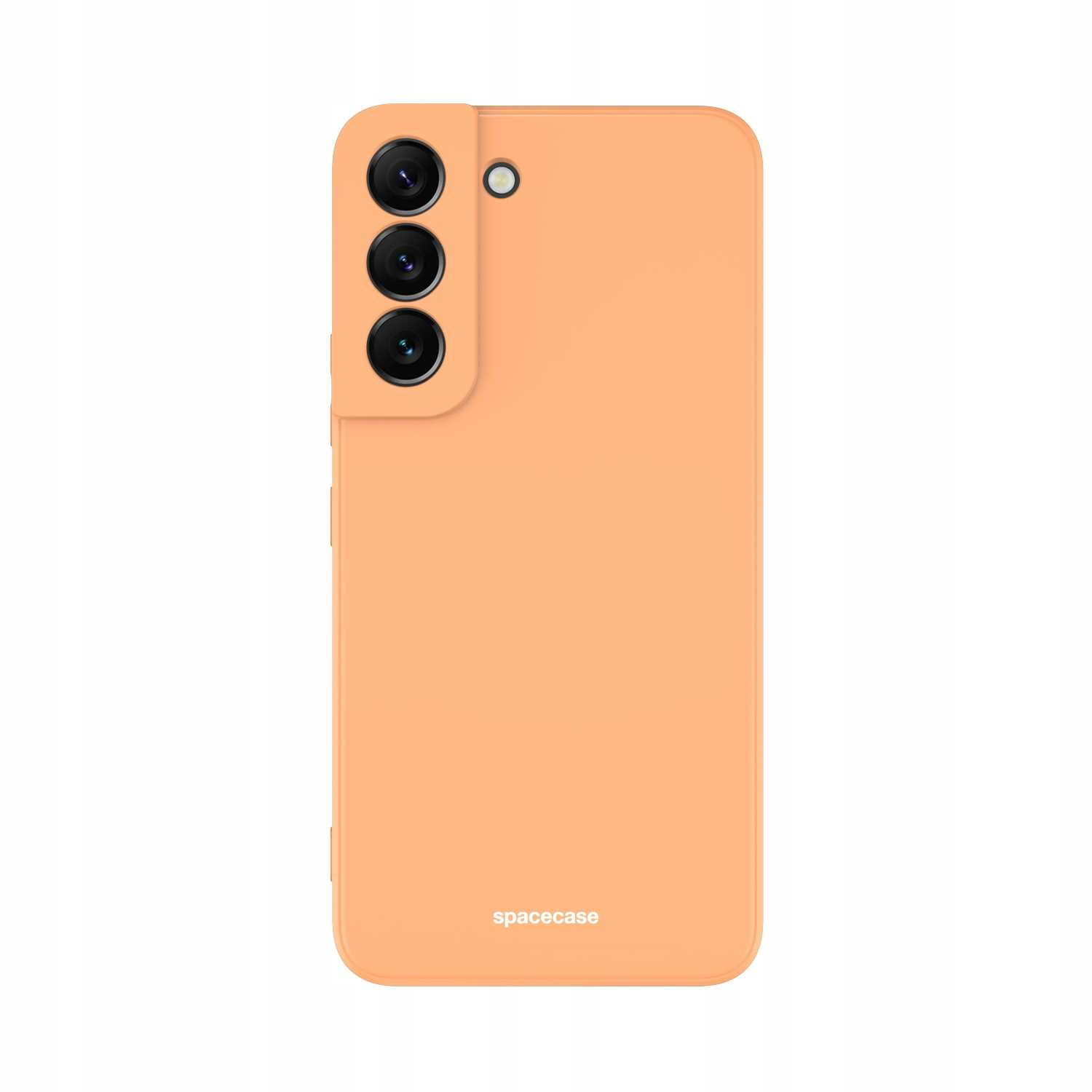 Pomarańczowe etui na telefon z napisem 'spacecase' na białym tle.