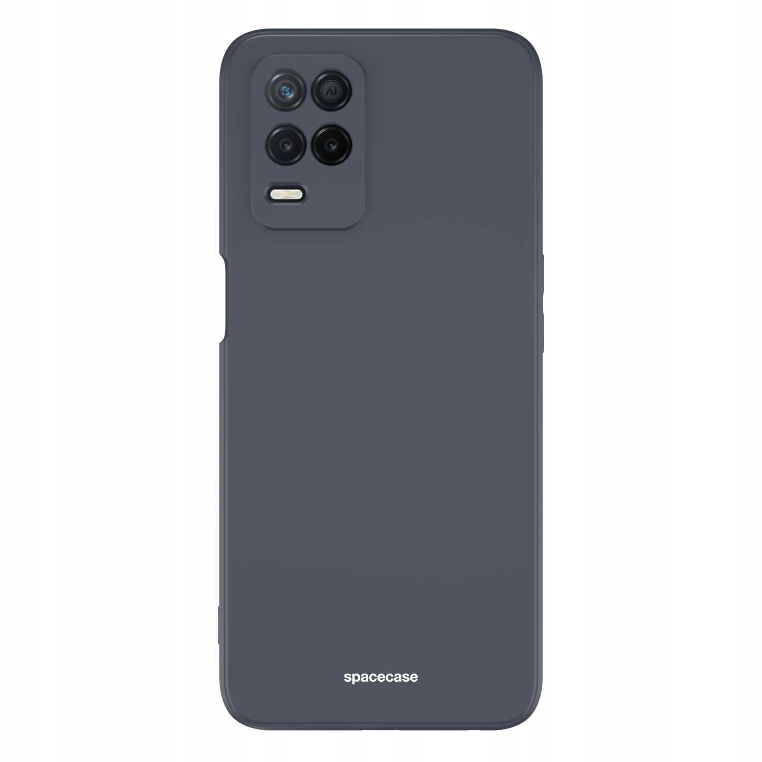 Ciemnoszare etui na telefon jest wyświetlane na białym tle, pokazując otwory na obiektywy aparatu.