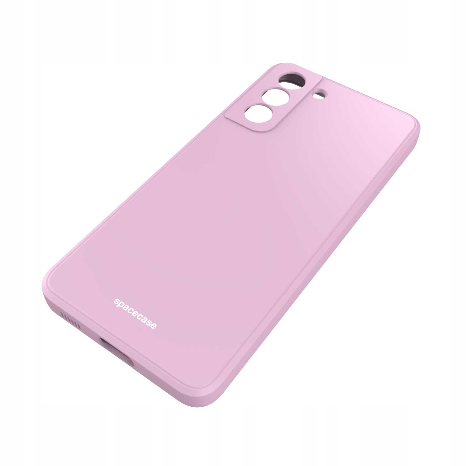 Różowe etui na telefon. Etui ma trzy otwory na obiektywy aparatu w prawym górnym rogu.