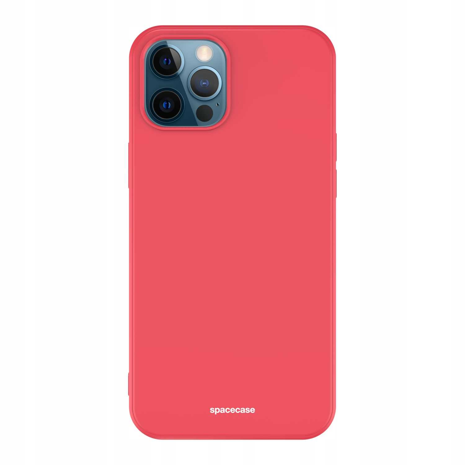 Czerwone etui na telefon iPhone. Na dole nadrukowano napis „spacecase”.