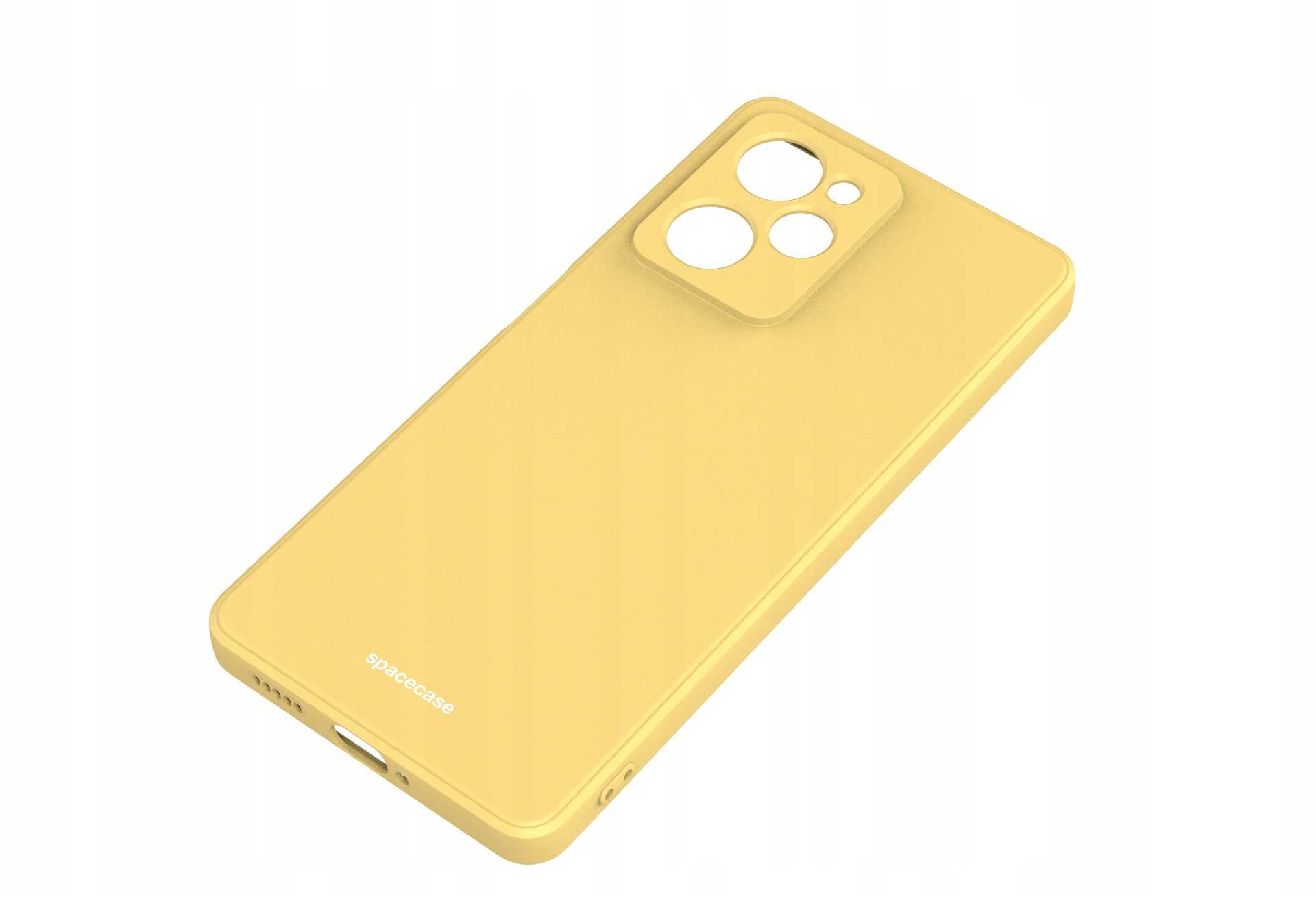Żółte etui na telefon z napisem 'spacecase' z boku.