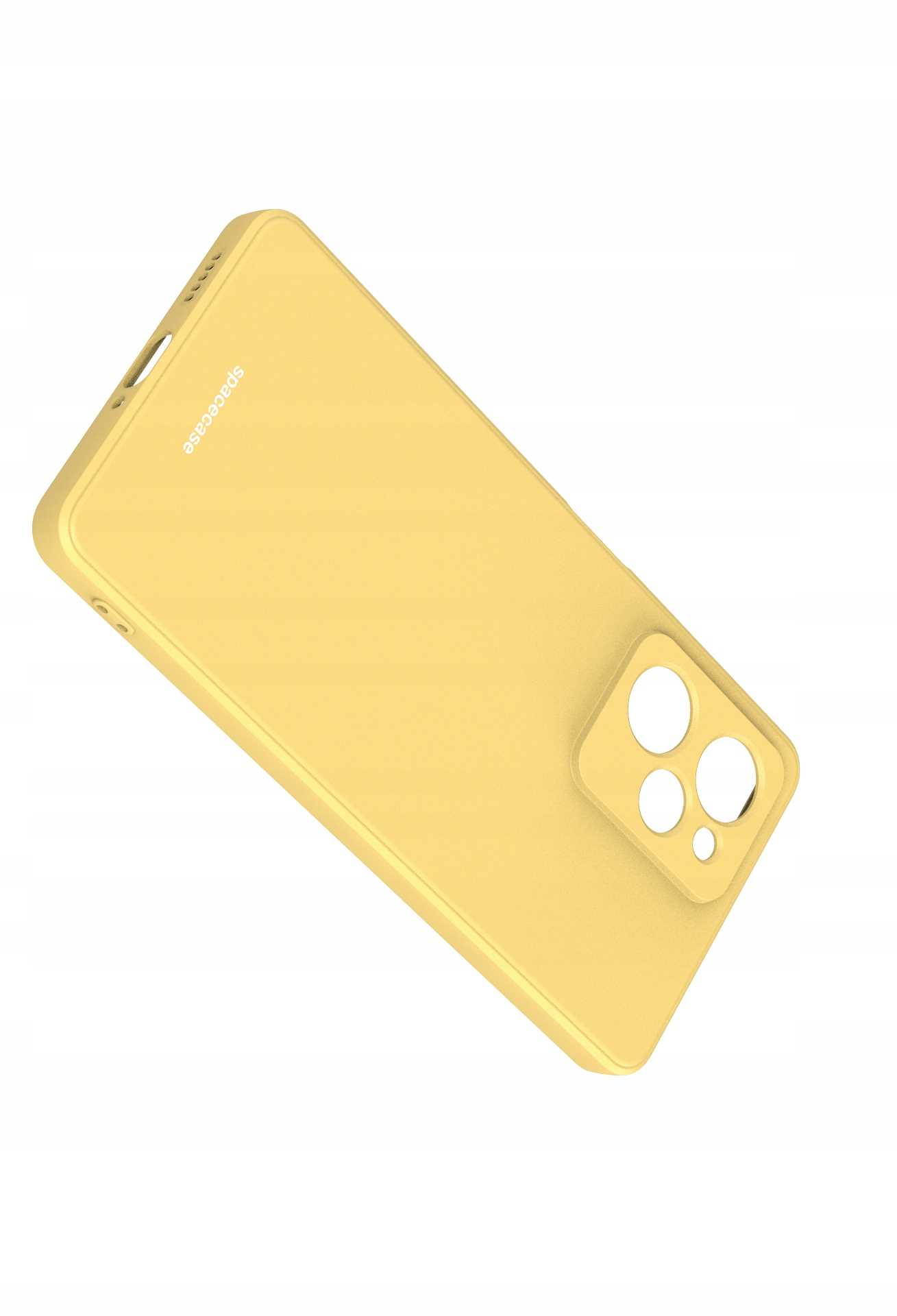Żółte etui na telefon z napisem 'spacecase' z boku.