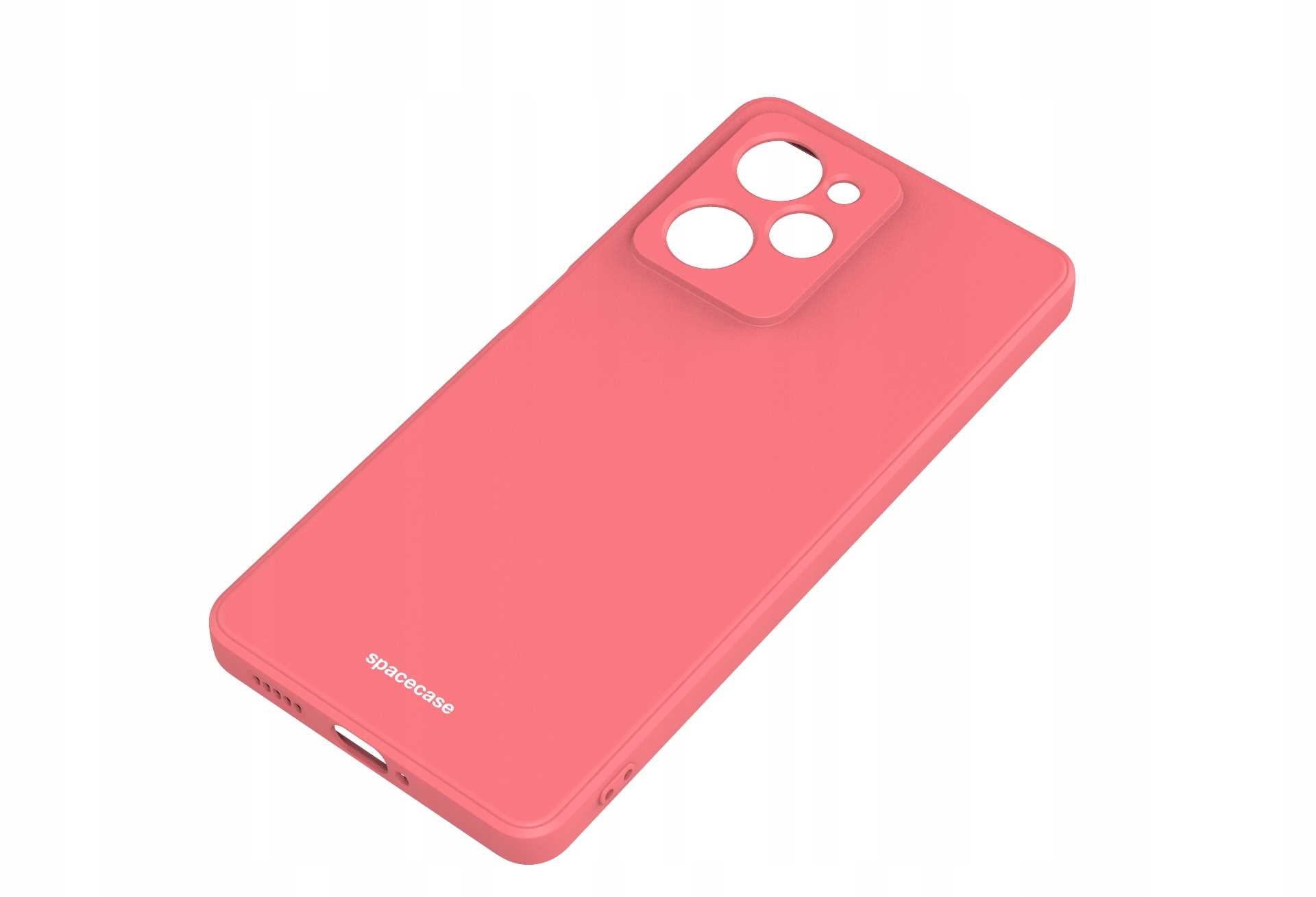 Czerwone etui na telefon z wycięciami na obiektyw aparatu pod kątem.