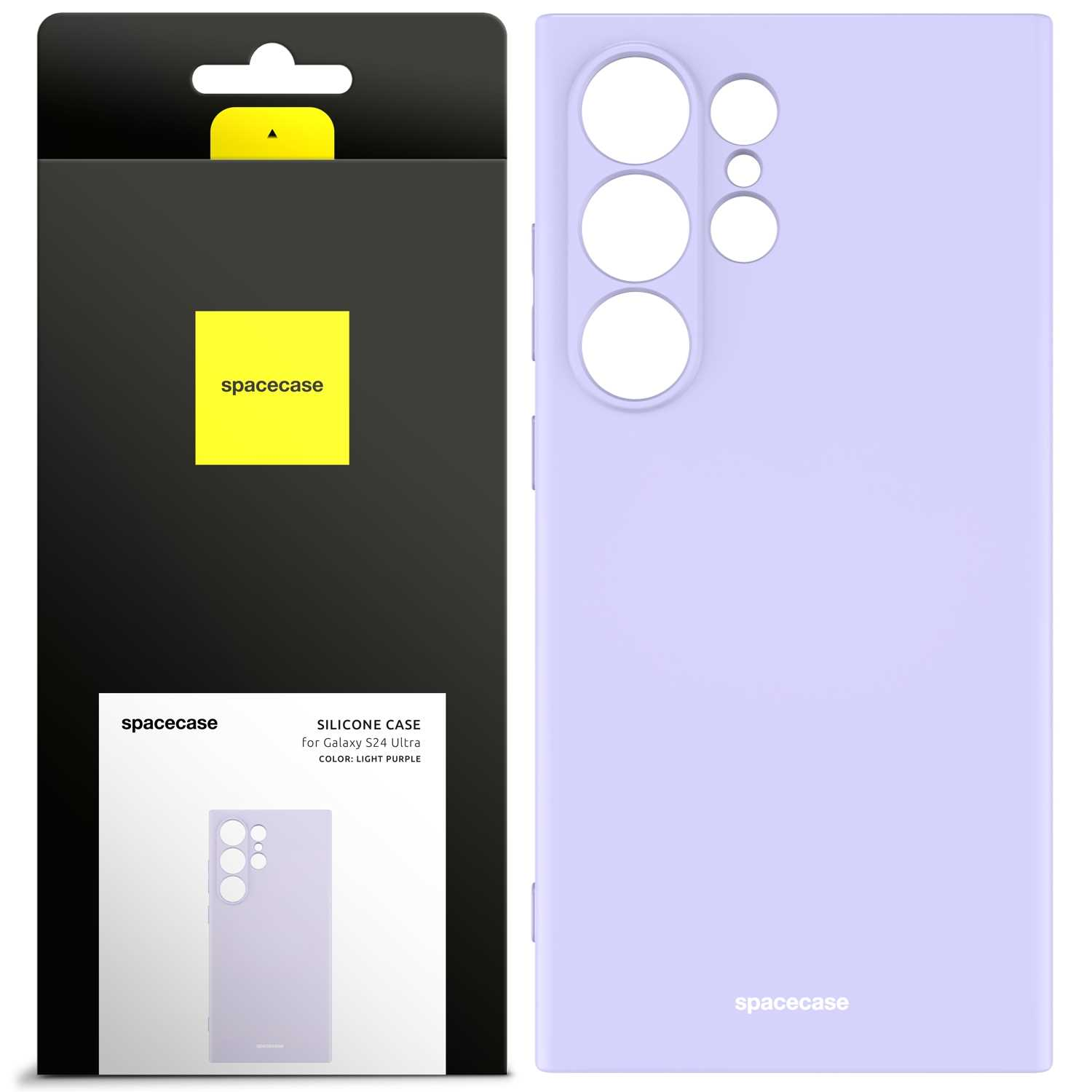 Jasnofioletowe etui na telefon jest wyświetlane z opakowaniem na białym tle.