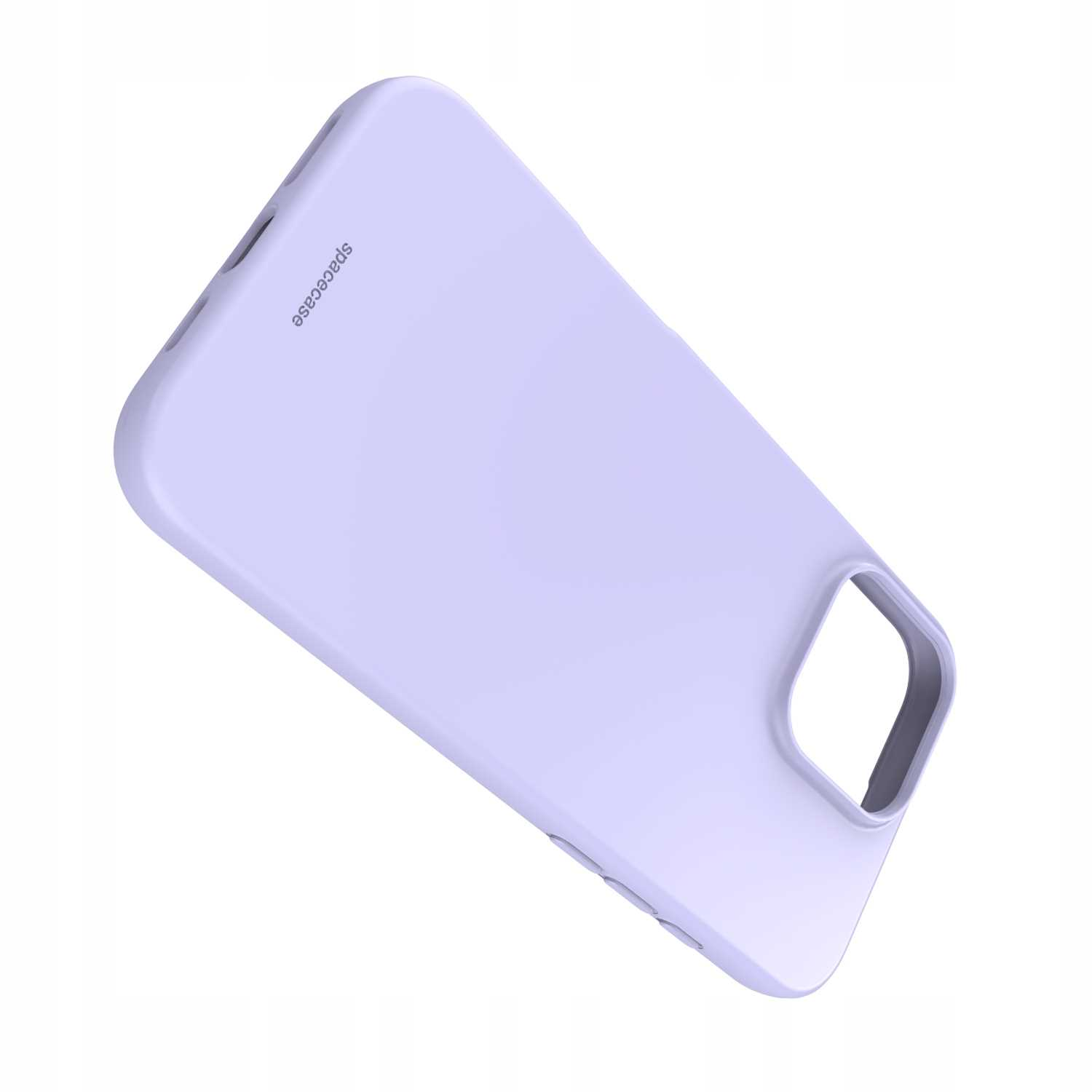 Jasnofioletowe etui na telefon odwrócone jest tyłem do aparatu. Na etui znajduje się słowo Spacecase.