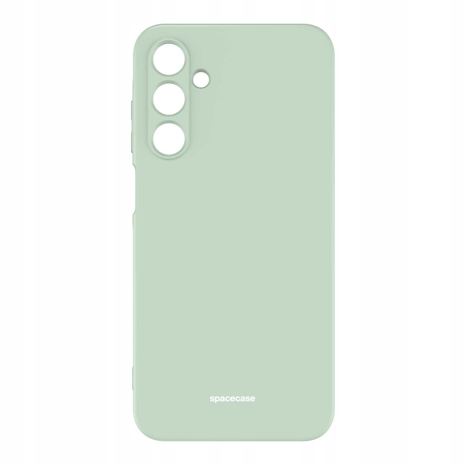 Jasnozielone etui na telefon z otworami na aparat jest wyświetlane na białym tle.