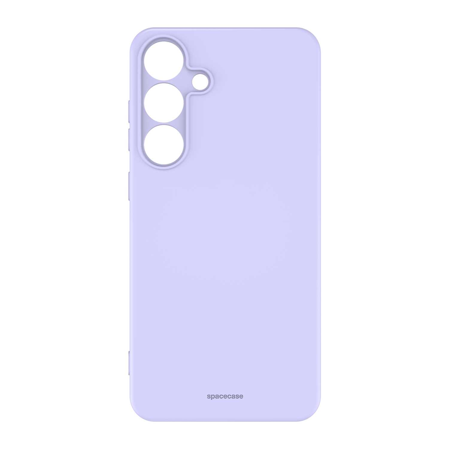 Liliowe etui na telefon z wycięciami na aparat, prezentujące elegancki wygląd i logo „spacecase”.