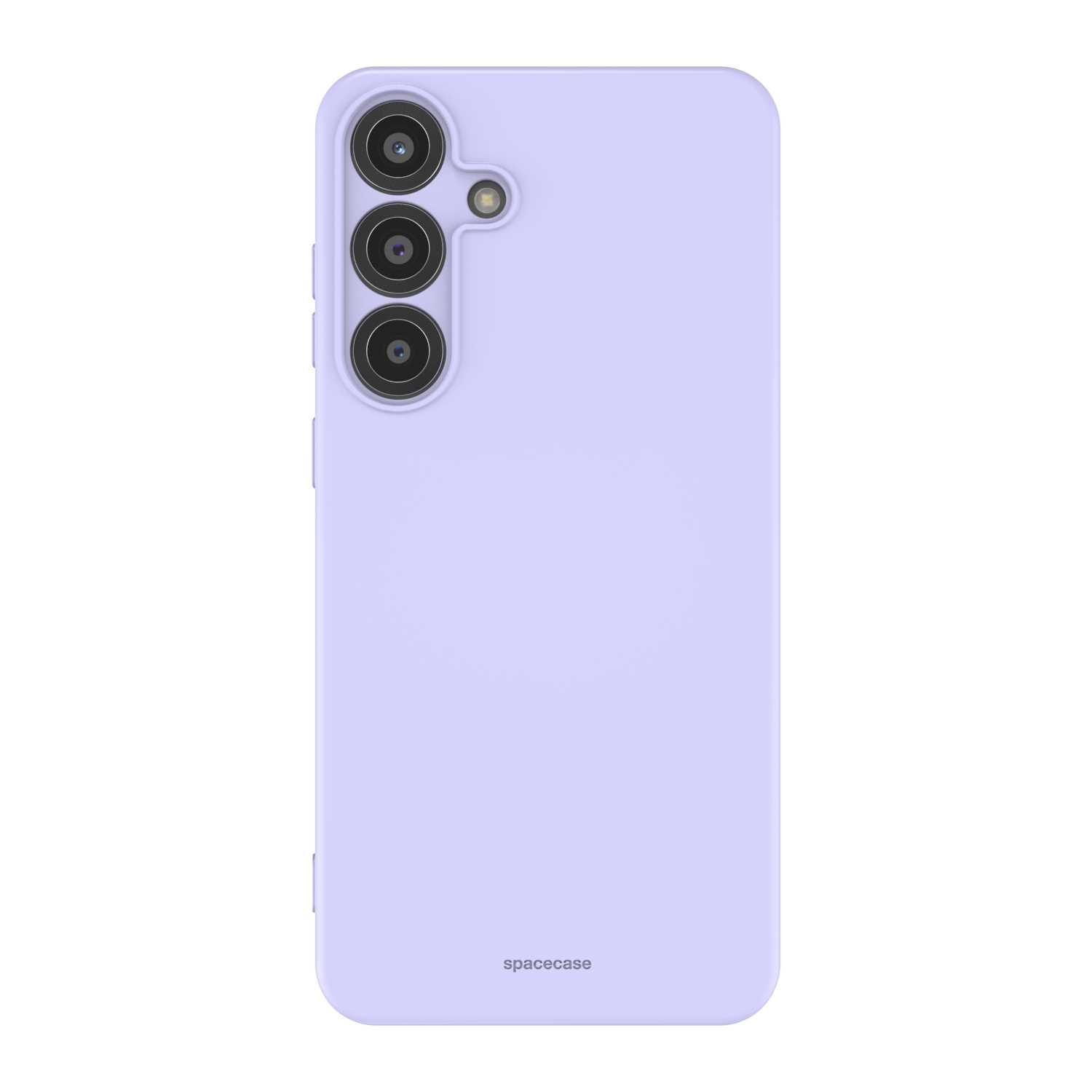 Liliowe etui na telefon z wycięciami na aparat, prezentujące elegancki wygląd i logo „spacecase”.