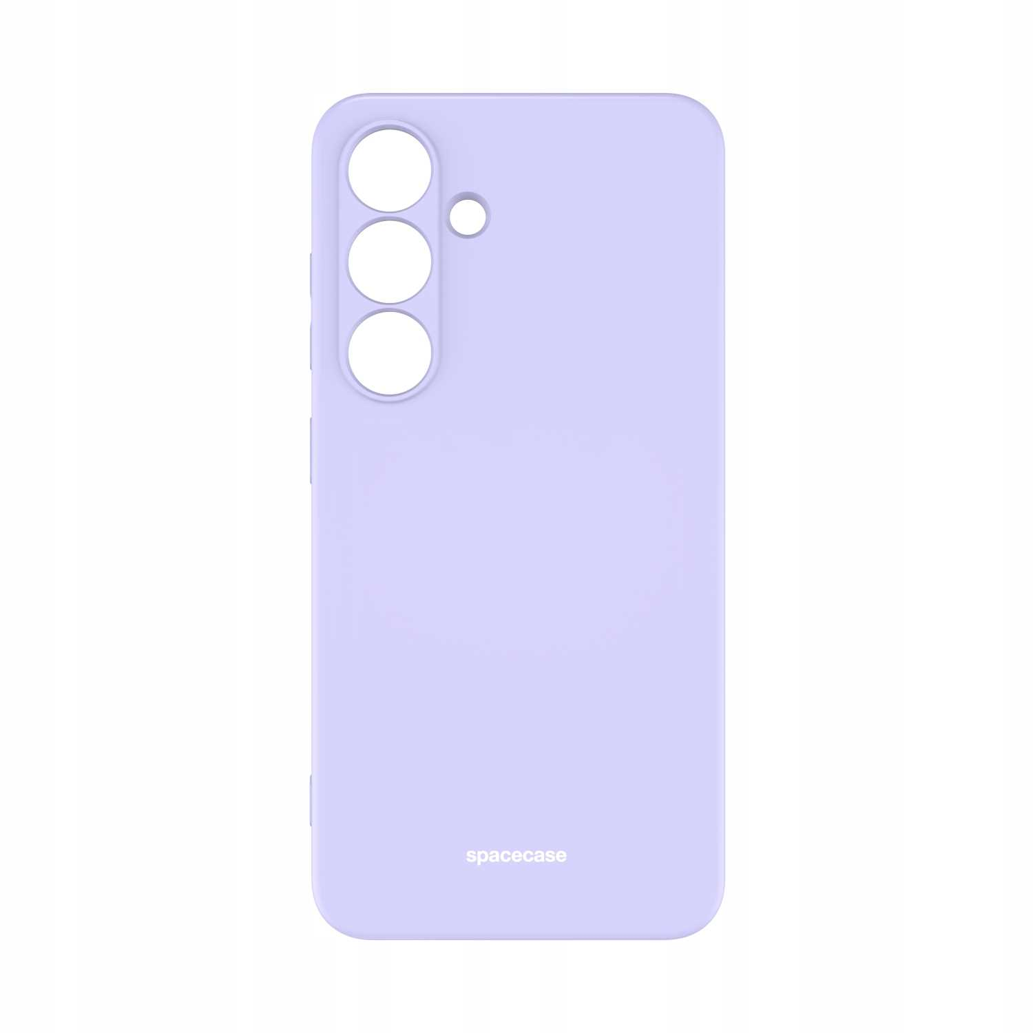 Jasnofioletowe etui na telefon 'spacecase' na białym tle, widok pionowy.