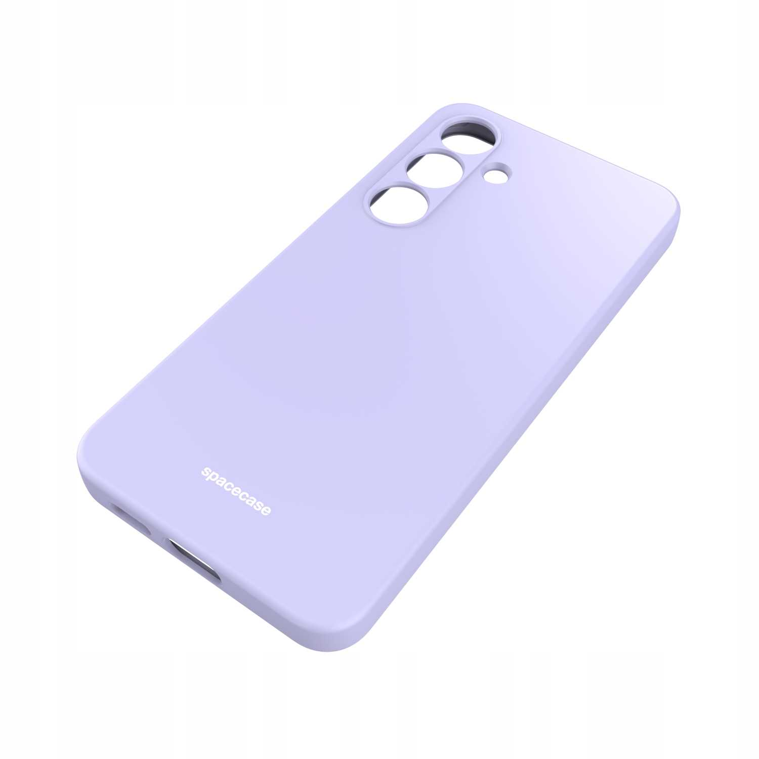 Ukośne jasnofioletowe etui na telefon 'spacecase' na białym tle.
