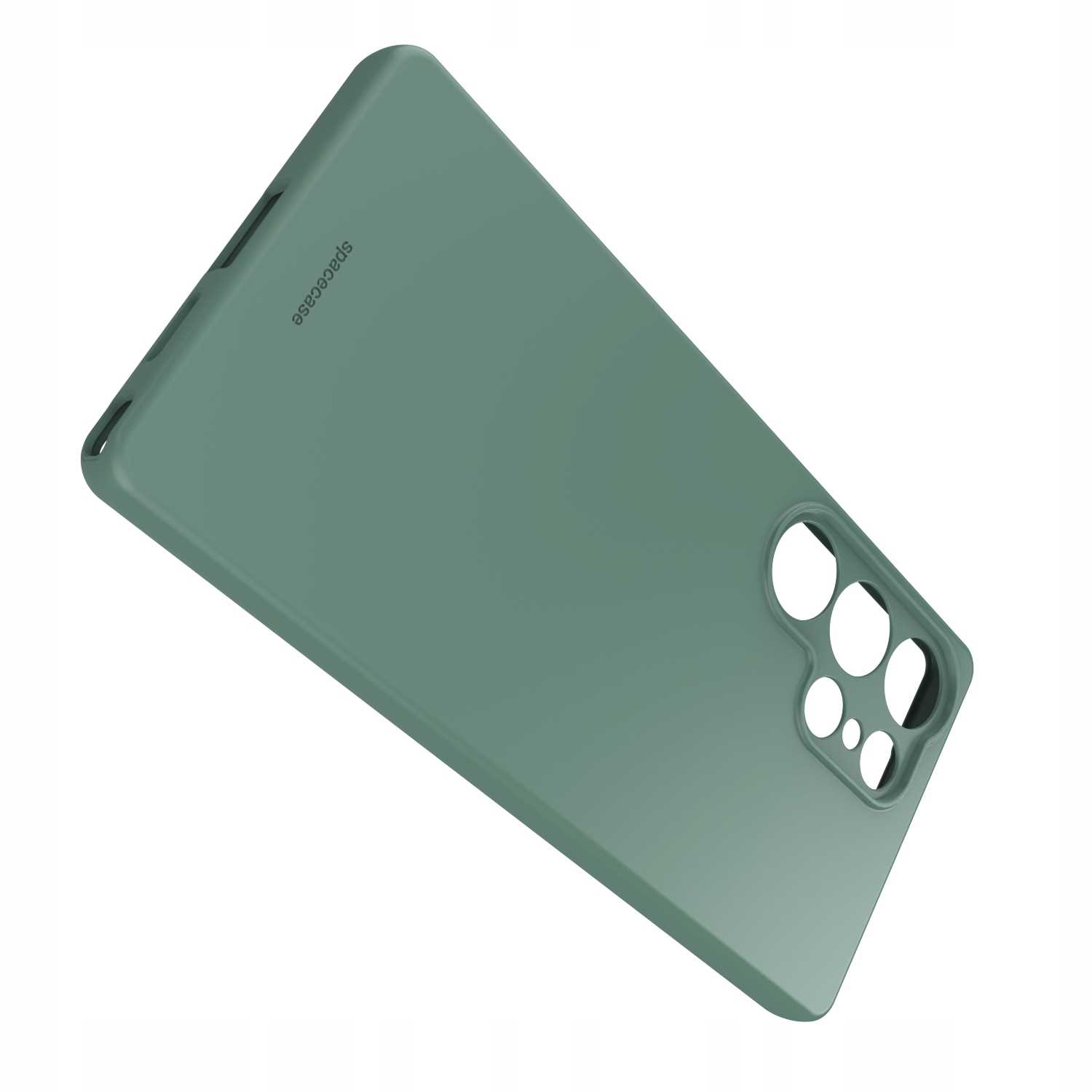 Ukośny widok miętowego etui na telefon z wycięciami na aparat, prezentujący minimalistyczny design i gładką teksturę.