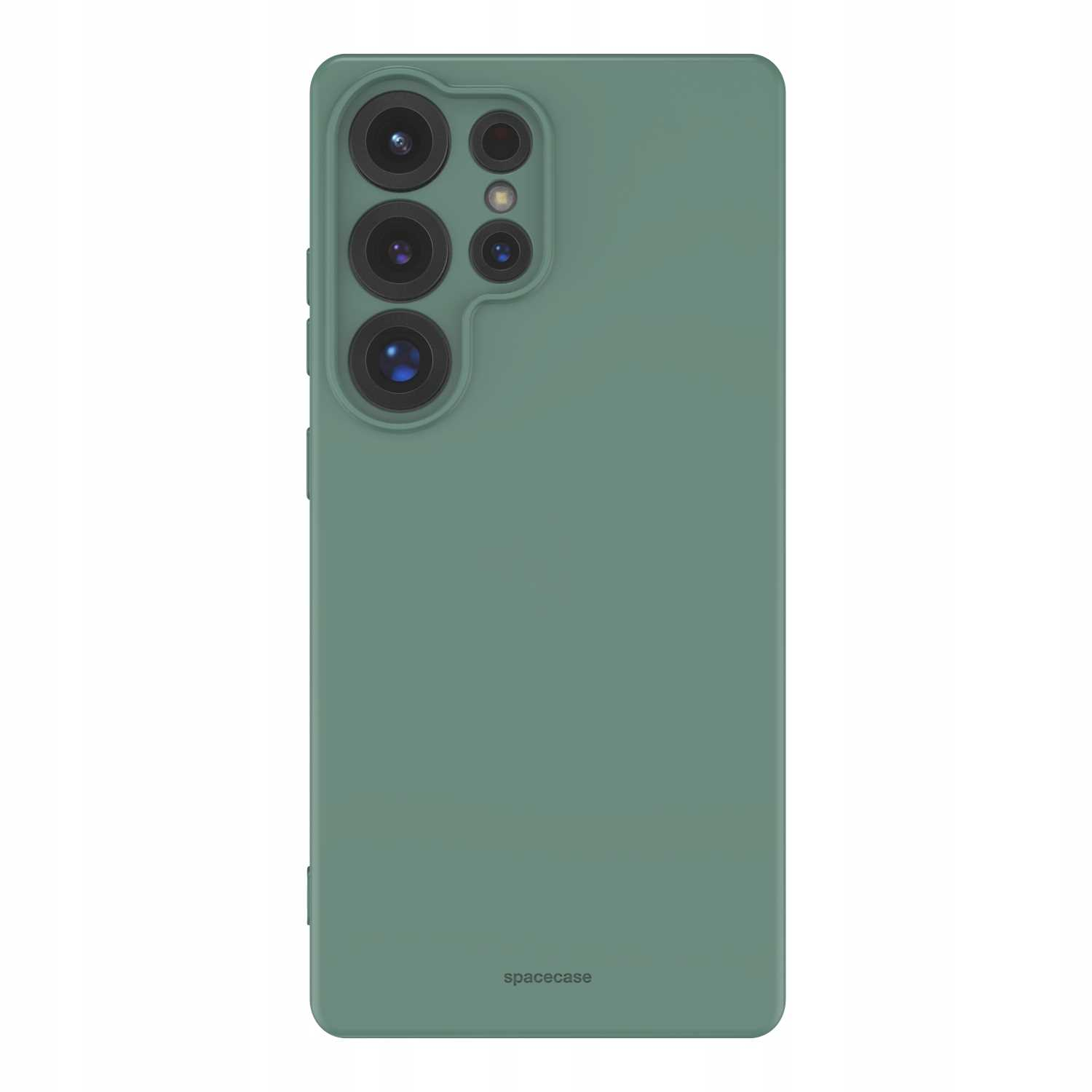 Miętowe etui na telefon z widocznymi obiektywami aparatu, na białym tle. Minimalistyczny design, nazwa marki na dole.