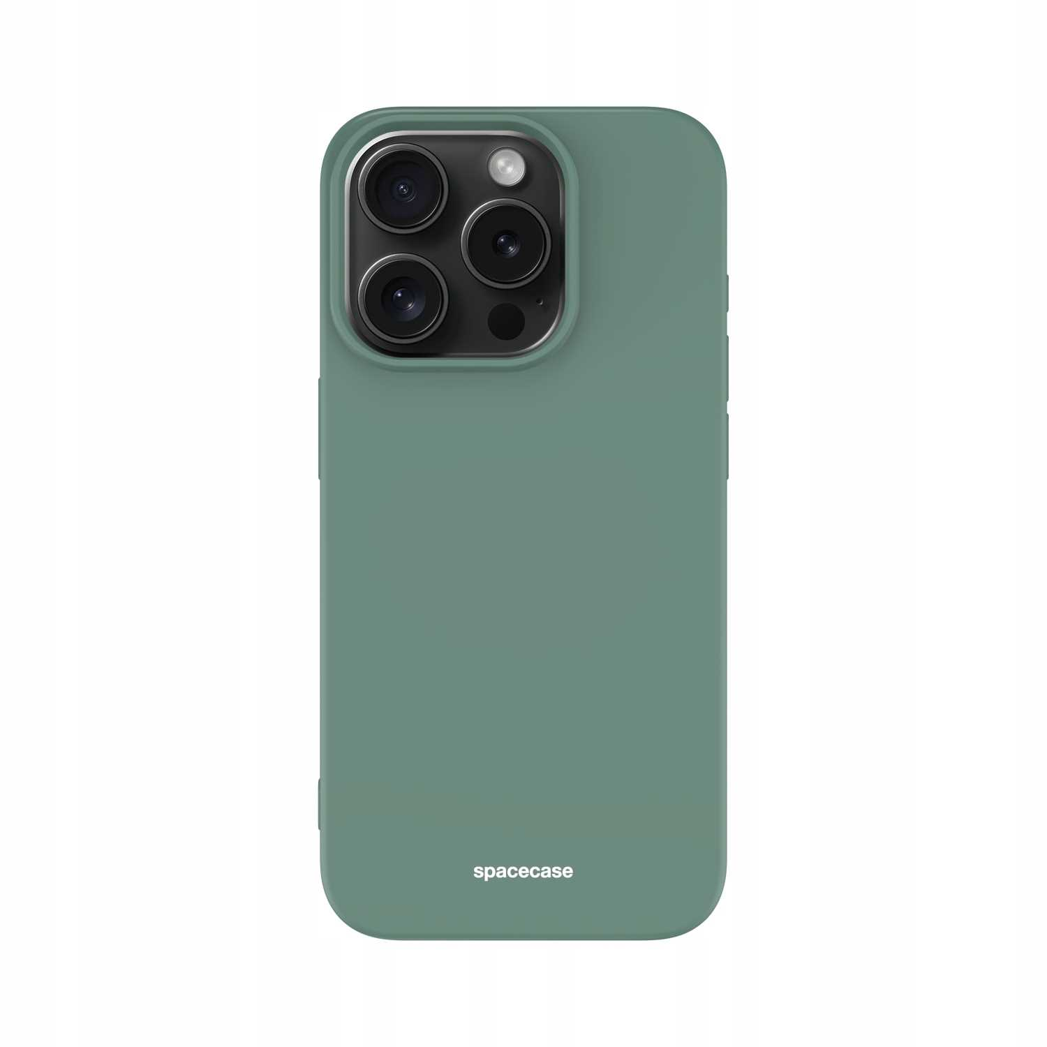 Zielone etui na telefon ze słowem „spacecase” w dolnej części wyświetlane na białym tle.
