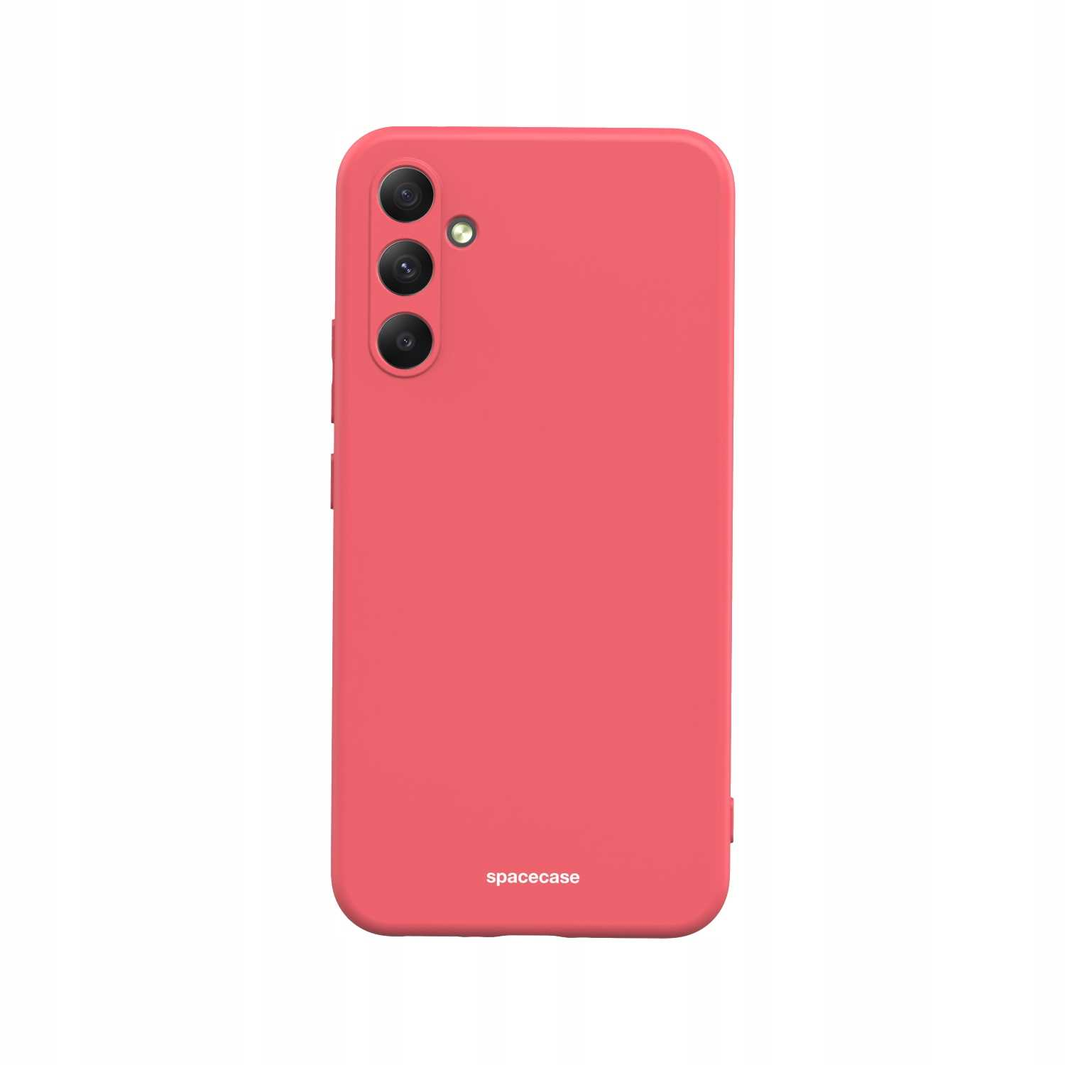 Czerwone etui na telefon z wycięciami na aparat i logo Spacecase na dole.