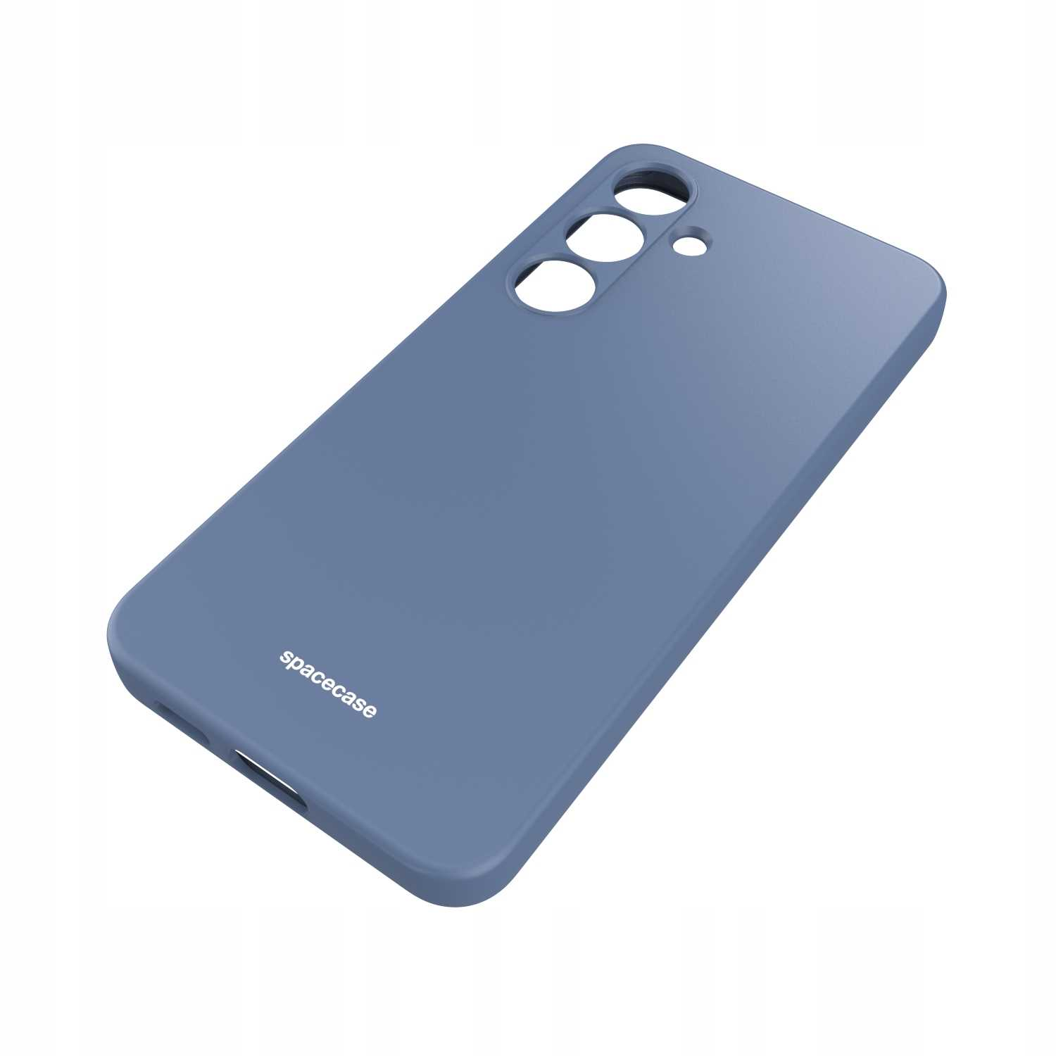 Niebieskie etui na telefon. Na etui wydrukowano logo 'spacecase'.