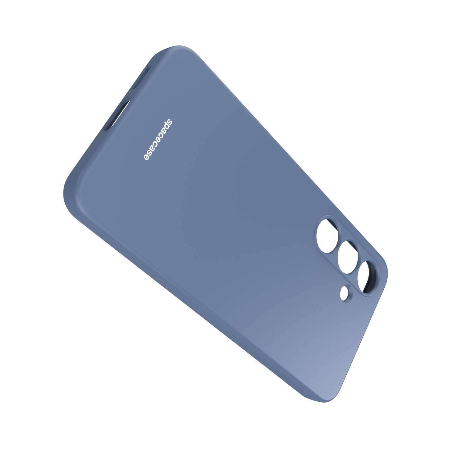 Niebieskie etui na telefon. Na etui wydrukowano logo 'spacecase'.
