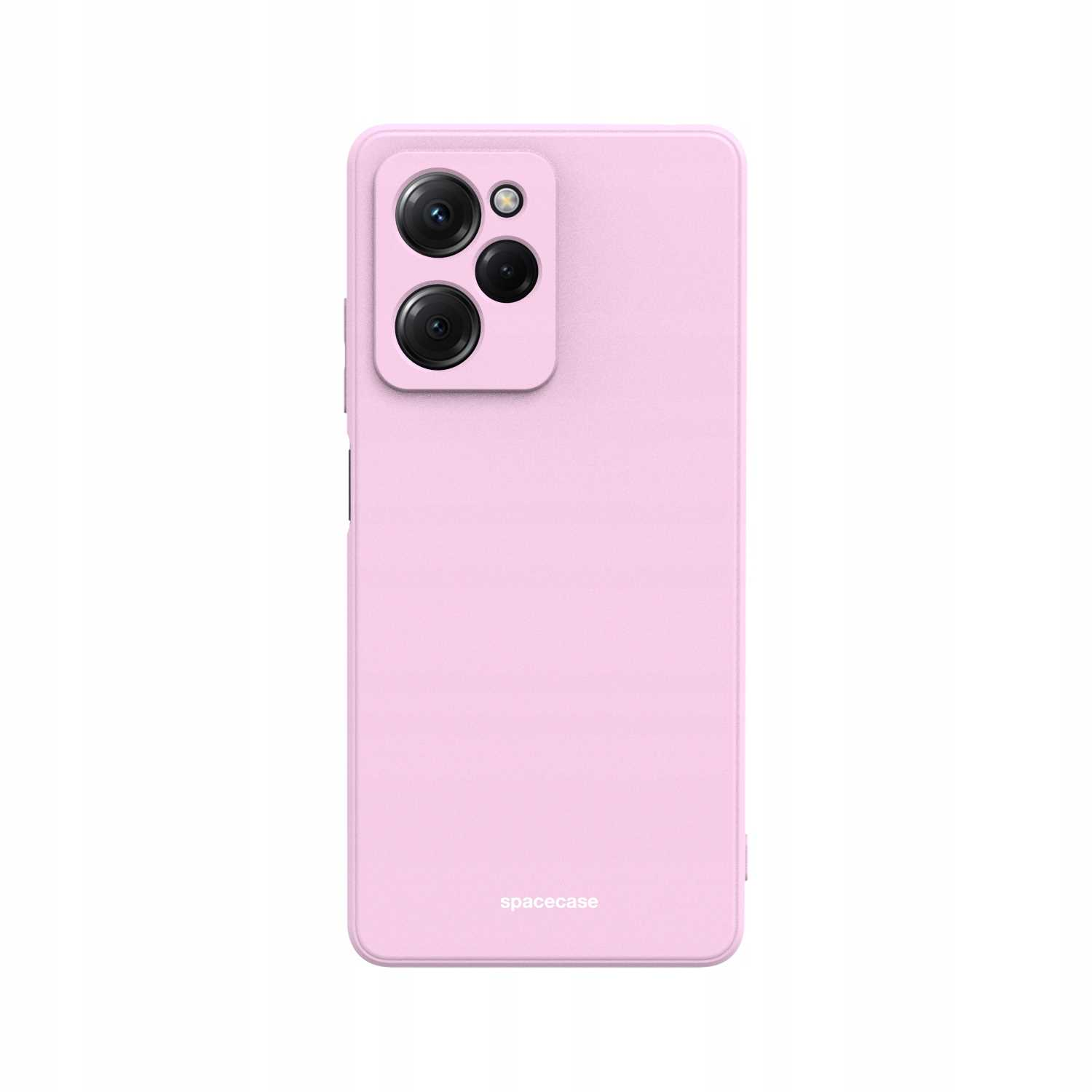 Liliowe etui na telefon z wycięciami na aparat na białym tle, prezentujące jego design i markę.