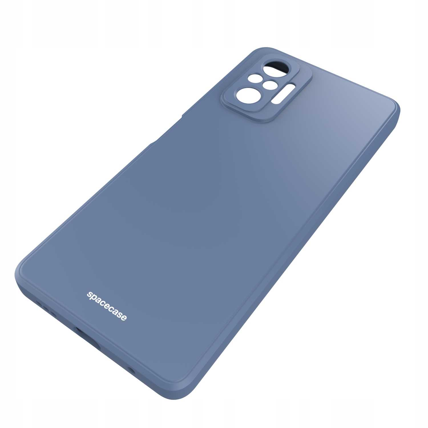 Jasnoniebieskie etui na telefon z logo "spacecase" jest wyświetlane pod kątem na białym tle.