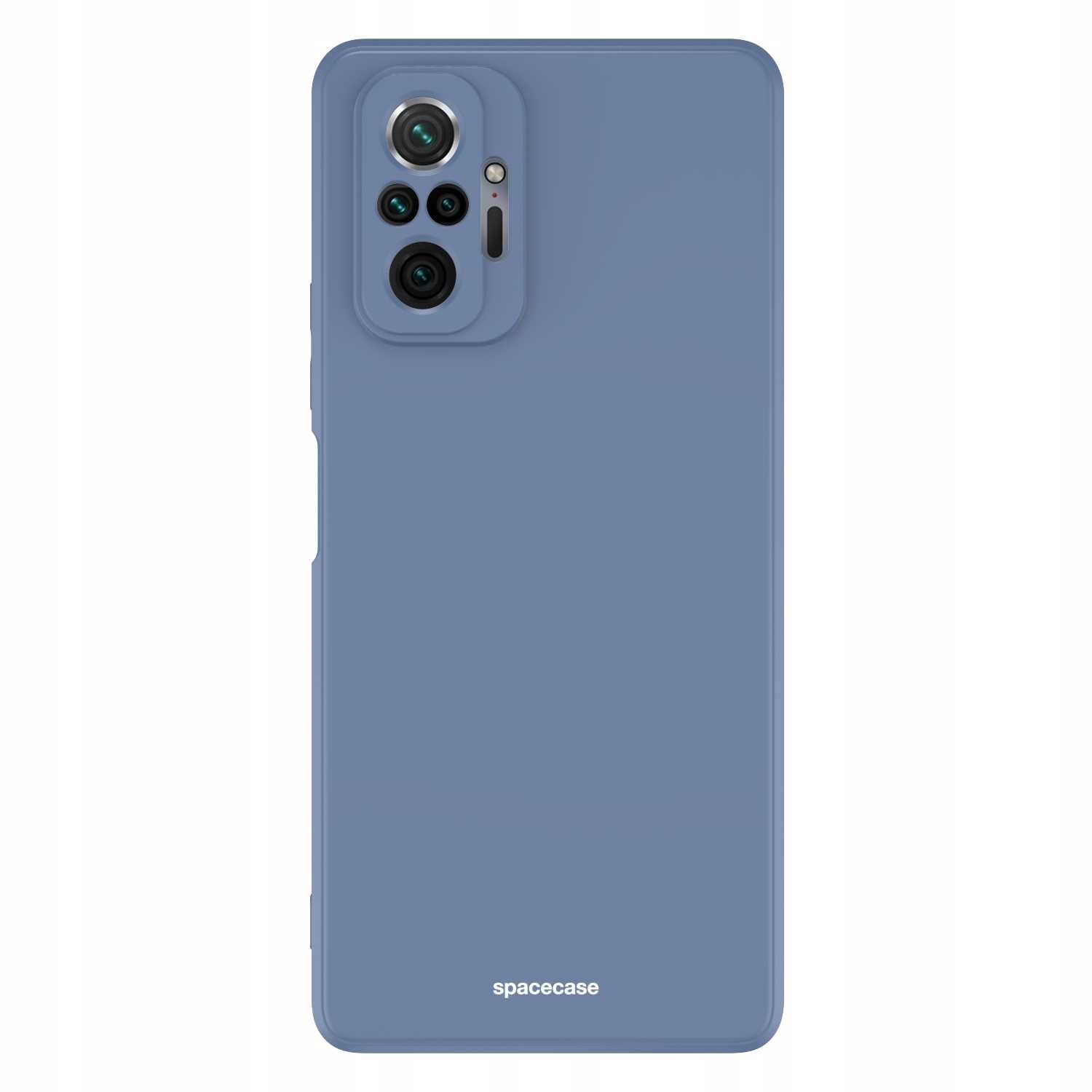 Niebieskie etui na telefon z widocznymi obiektywami aparatu na białym tle.