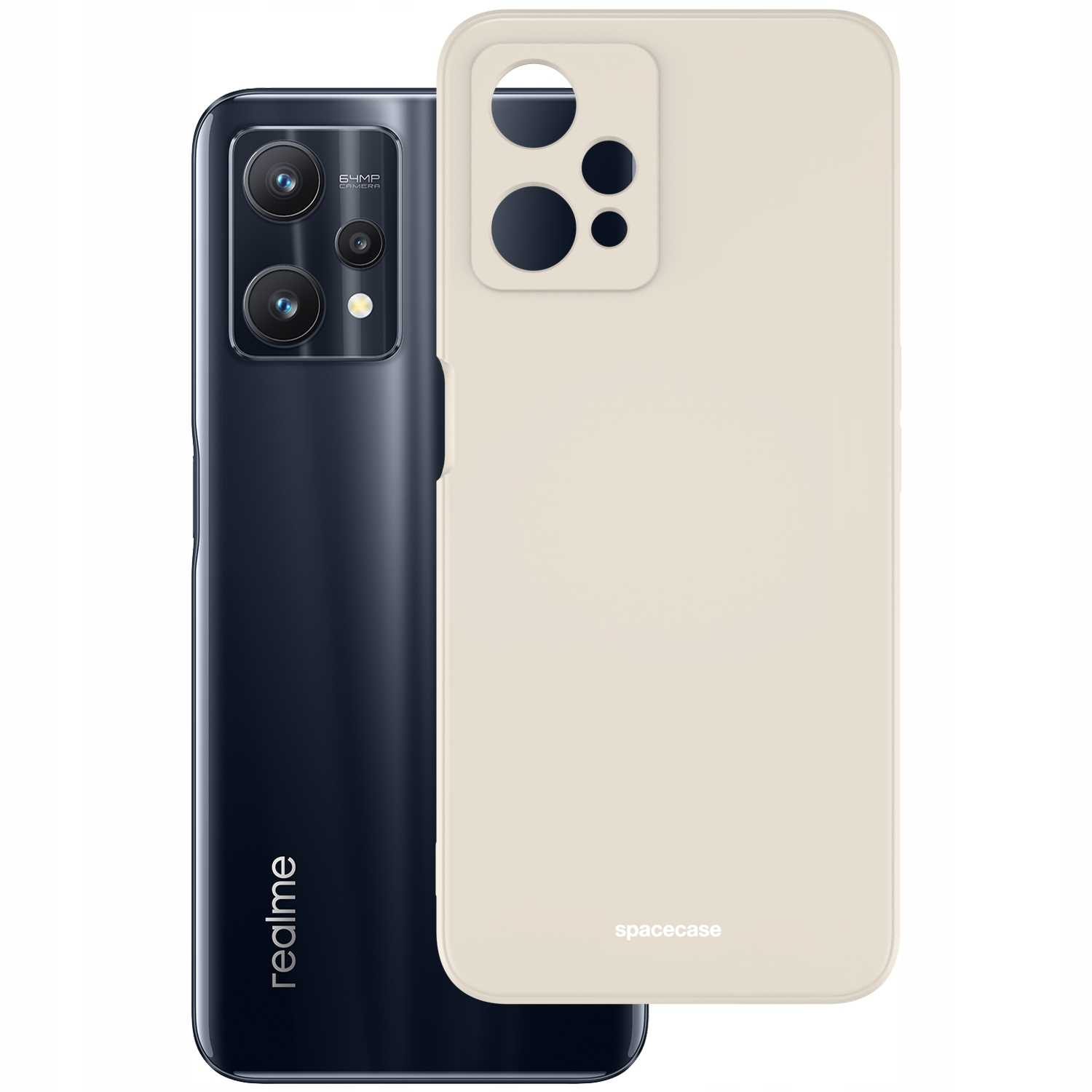 Telefon z beżowym etui z wycięciami na aparat, obok ciemnego smartfona.