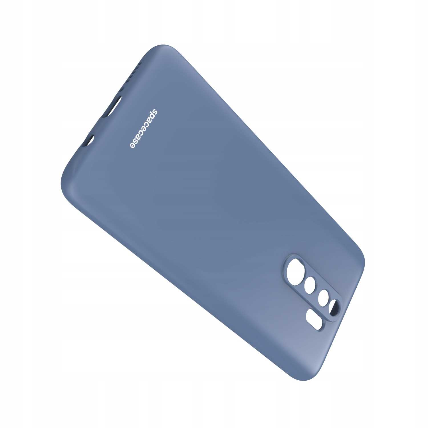 Niebieskie etui na telefon "spacecase" jest wyświetlane na białym tle.