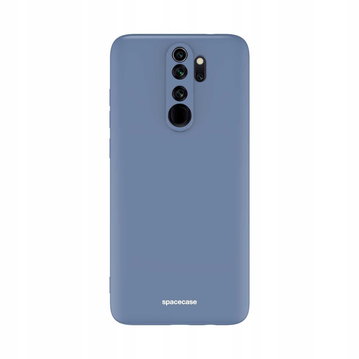 Niebieskie etui na telefon "spacecase" z wycięciami na obiektyw aparatu jest wyświetlane na białym tle.