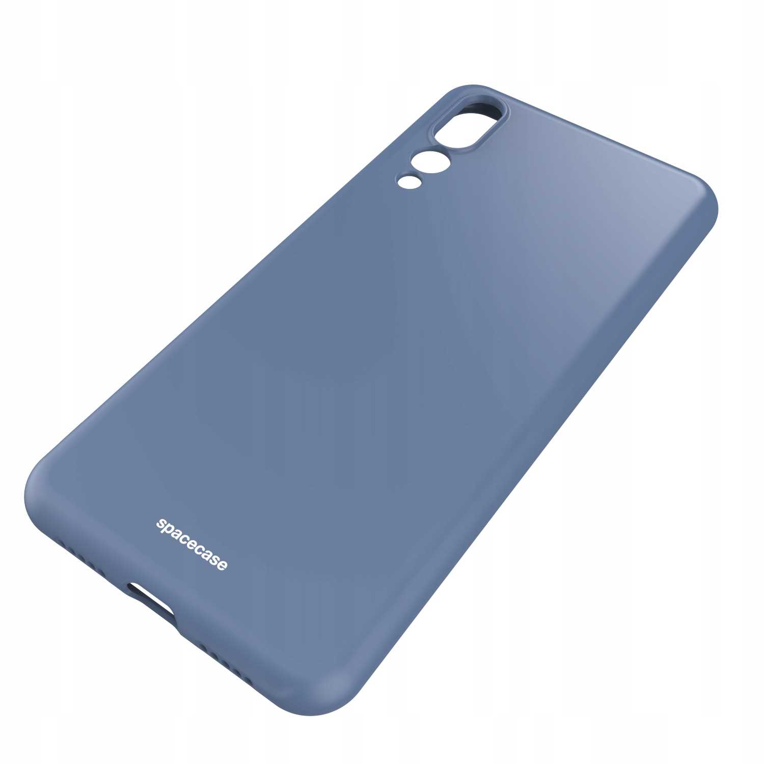 Niebieskie etui na telefon Spacecase jest odizolowane na białym tle.