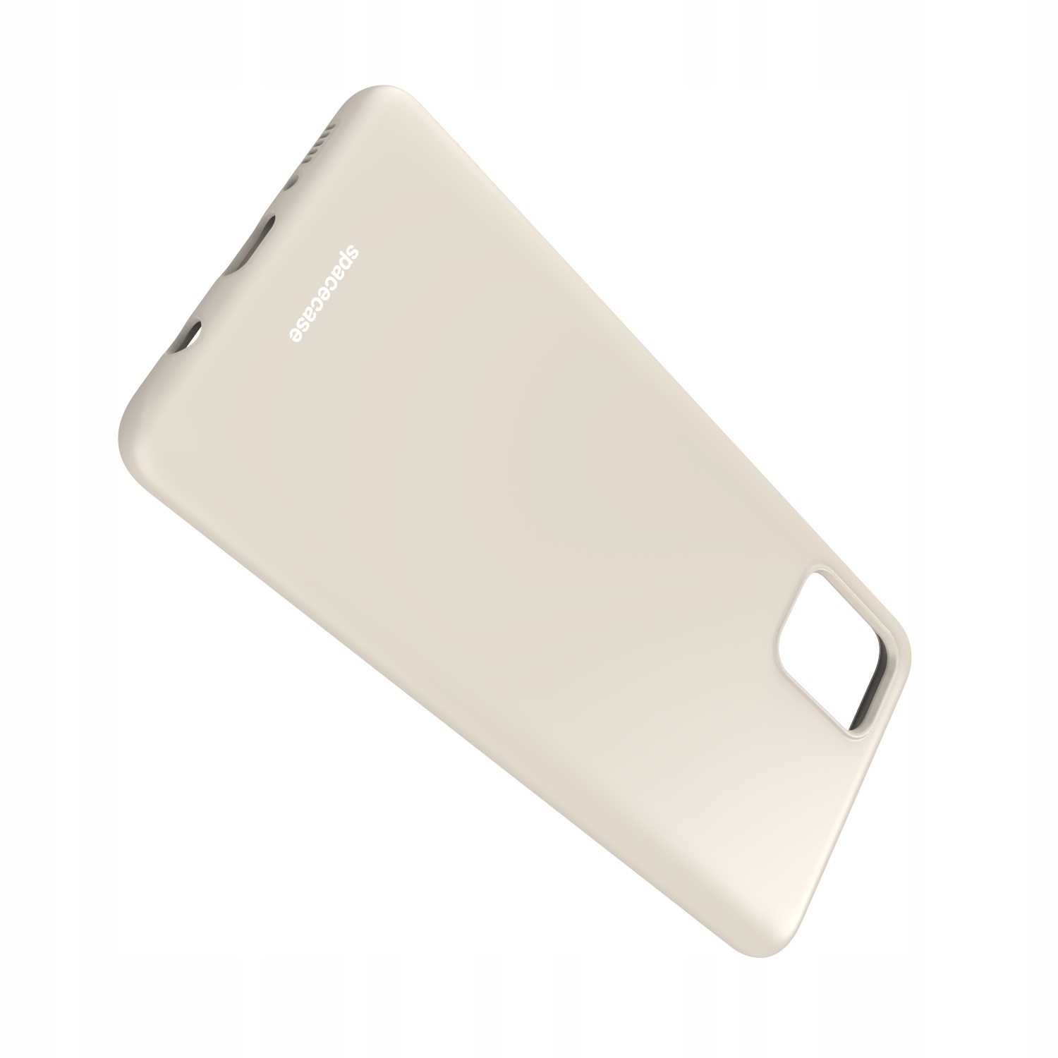 Beżowe etui na telefon 'spacecase' jest wyświetlane na białym tle.