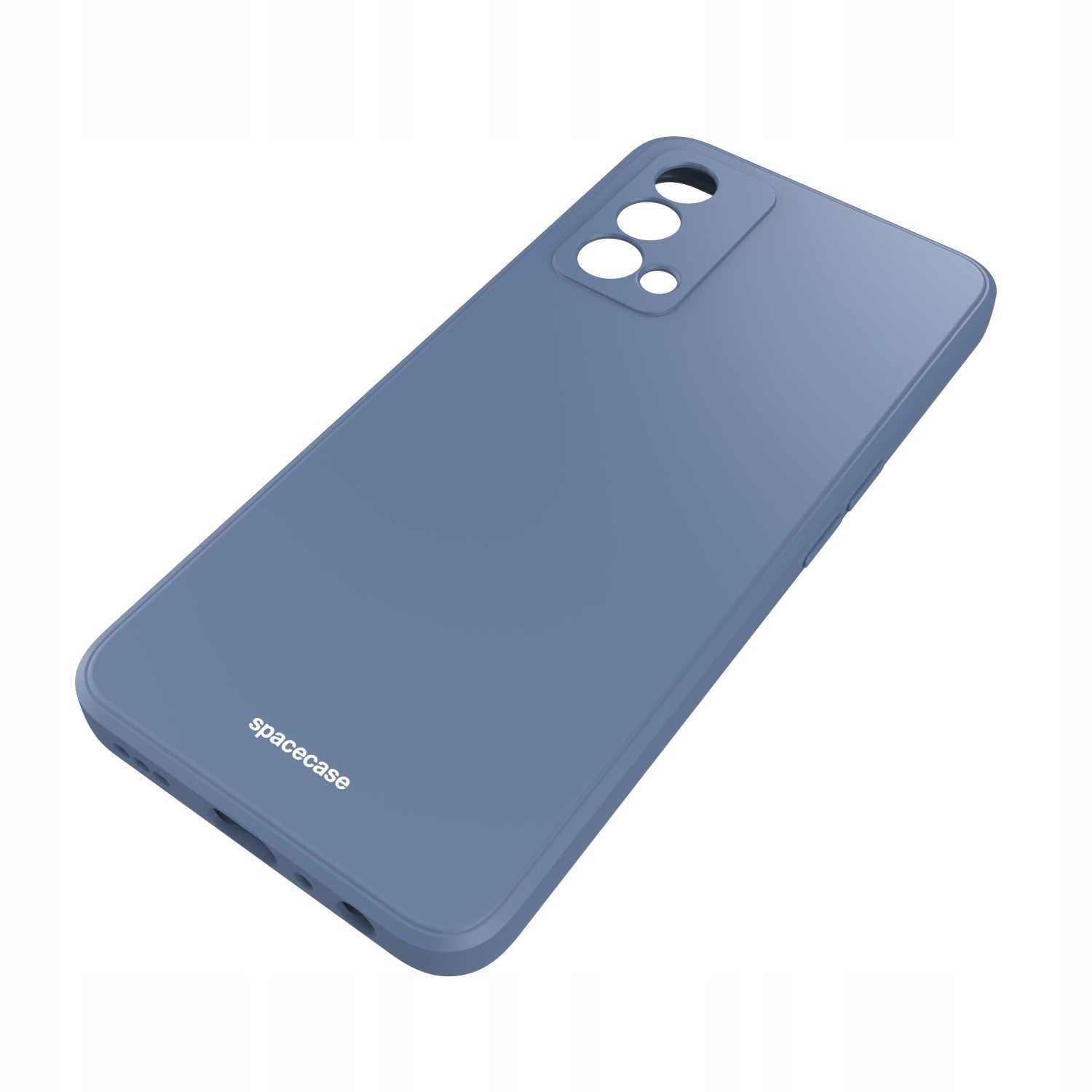 Niebieskie etui na telefon Spacecase wyświetlane na białym tle.