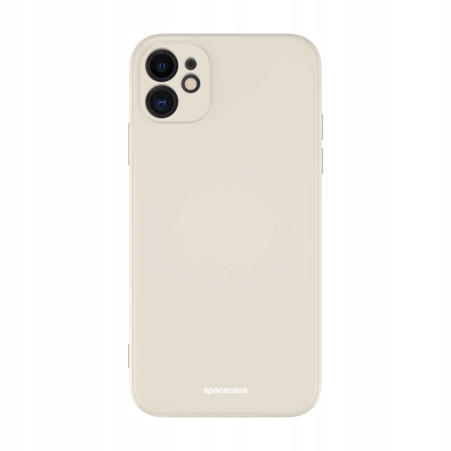 Beżowe etui na telefon 'spacecase' izolowane na białym tle, widok pionowy.
