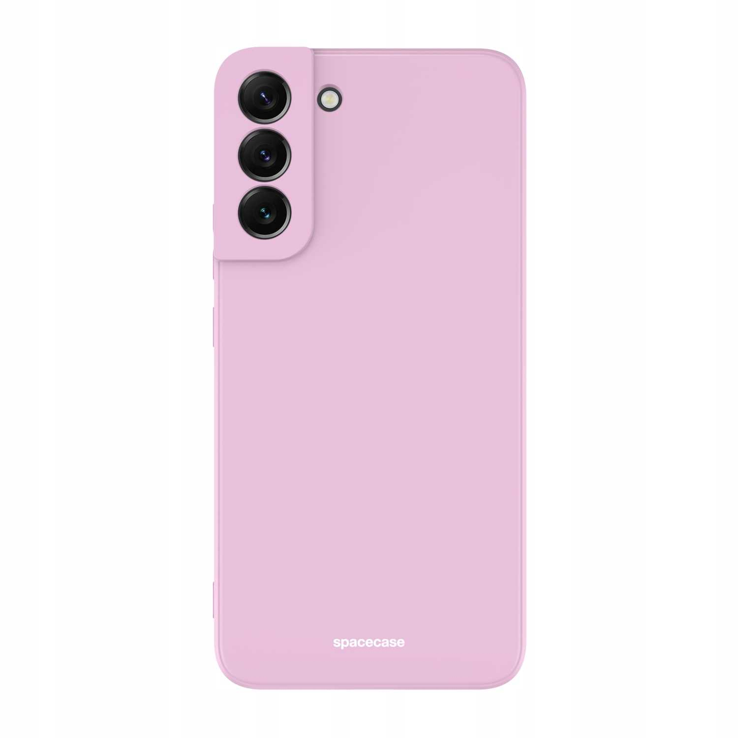 Różowe etui na telefon 'spacecase' izolowane na białym tle, widok pionowy.