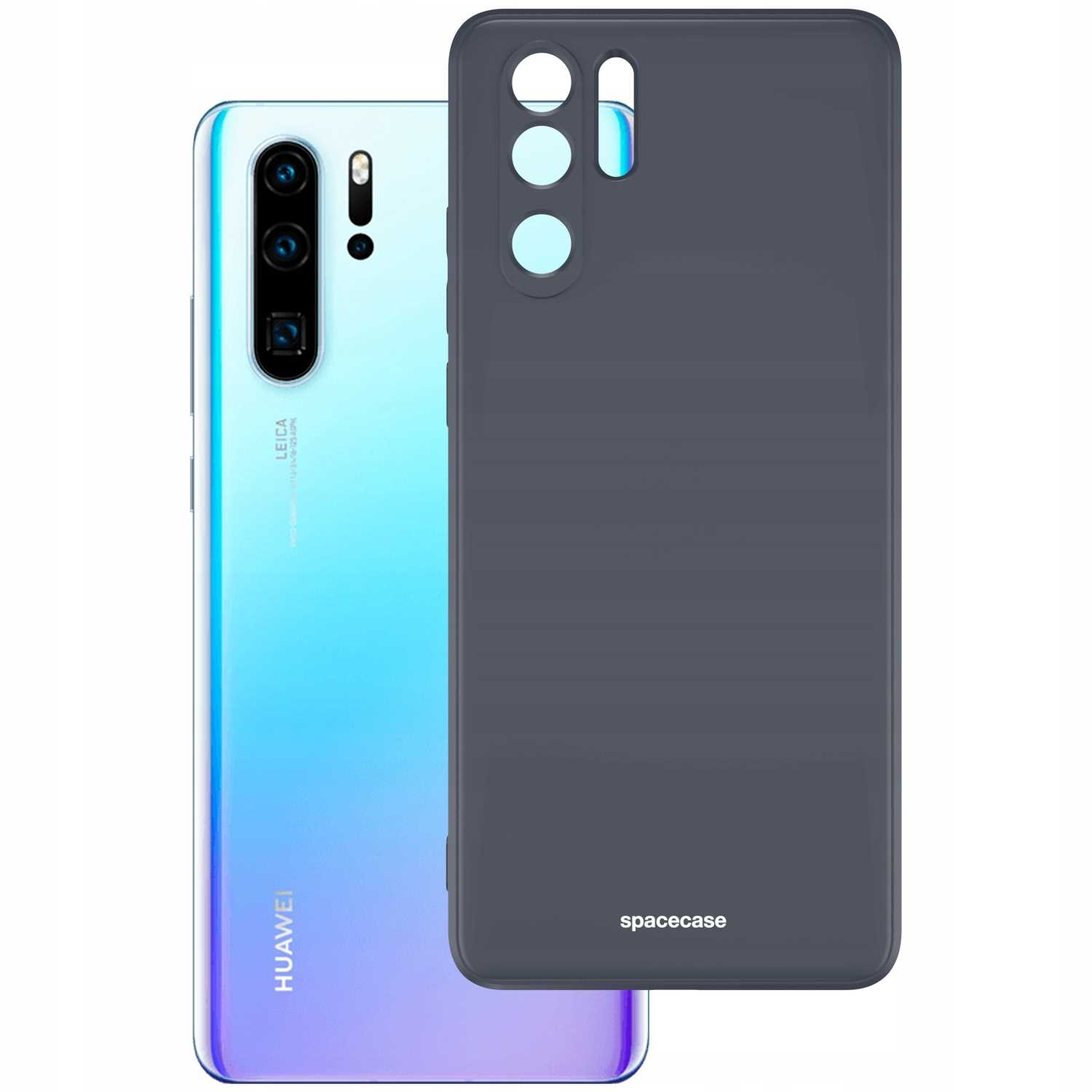 Etui na telefon znajduje się na telefonie Huawei P30 Pro, który ma jasnoniebieski do fioletowego gradientu na tylnej obudowie.