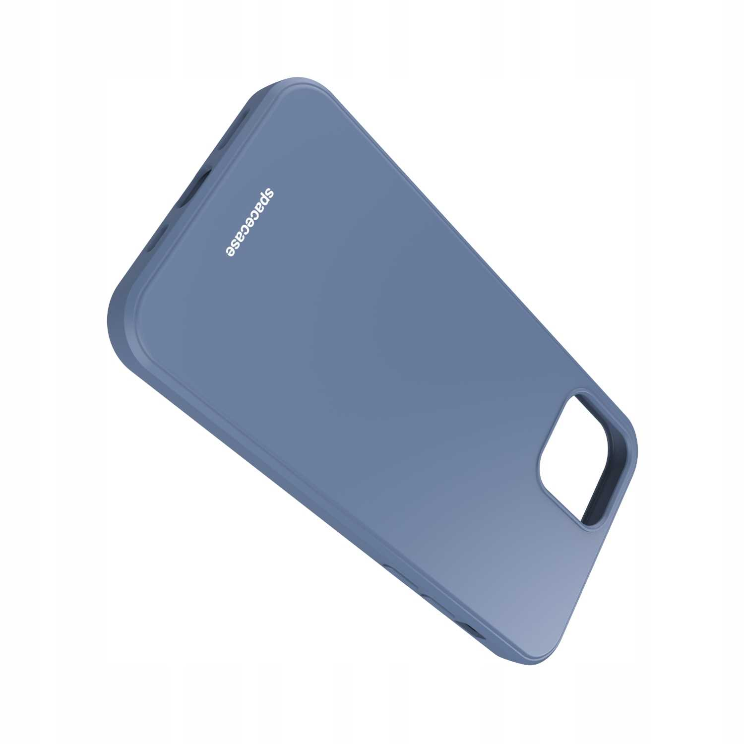 Niebieskie etui na telefon 'spacecase' pod kątem na białym tle.