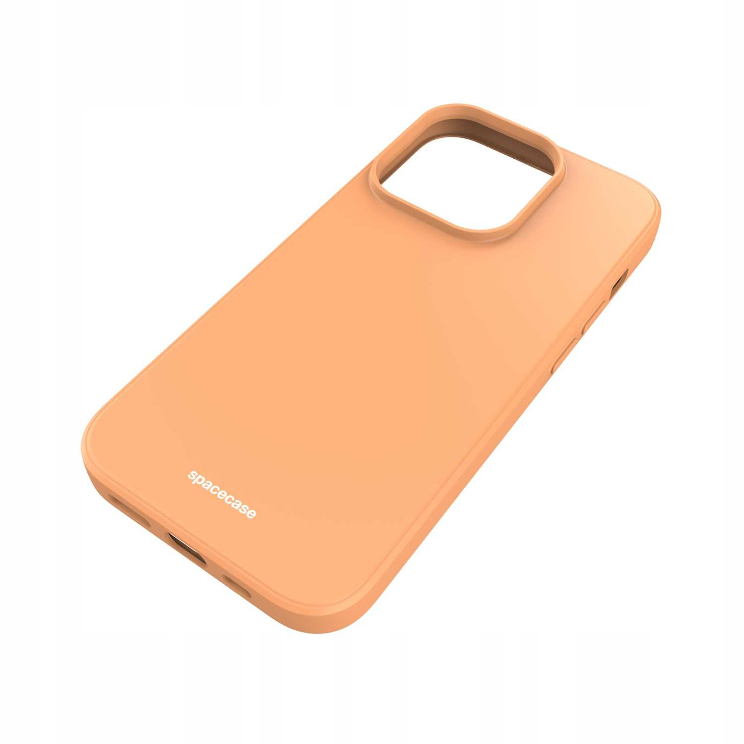 Brzoskwiniowe etui na telefon „spacecase” na białym tle.