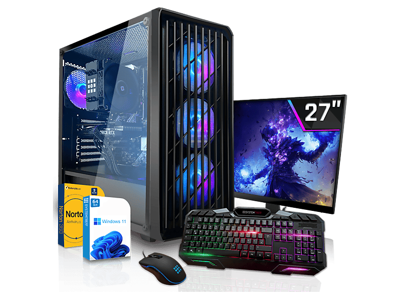 SYSTEMTREFF Basic Gaming, Komplett PC mit AMD Ryzen™ 5 5500 Prozessor, 16 GB RAM, 1000 GB SSD, NVIDIA GeForce RTX™ 3050, Windows 11 Pro