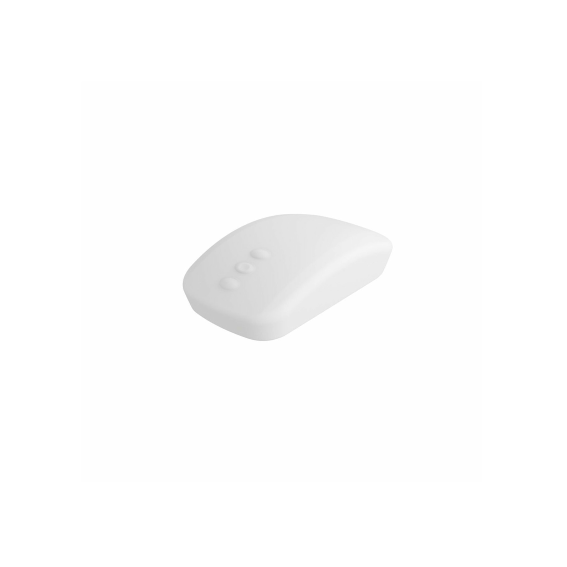 Un mouse per computer bianco con tre pulsanti viene visualizzato su uno sfondo bianco.
