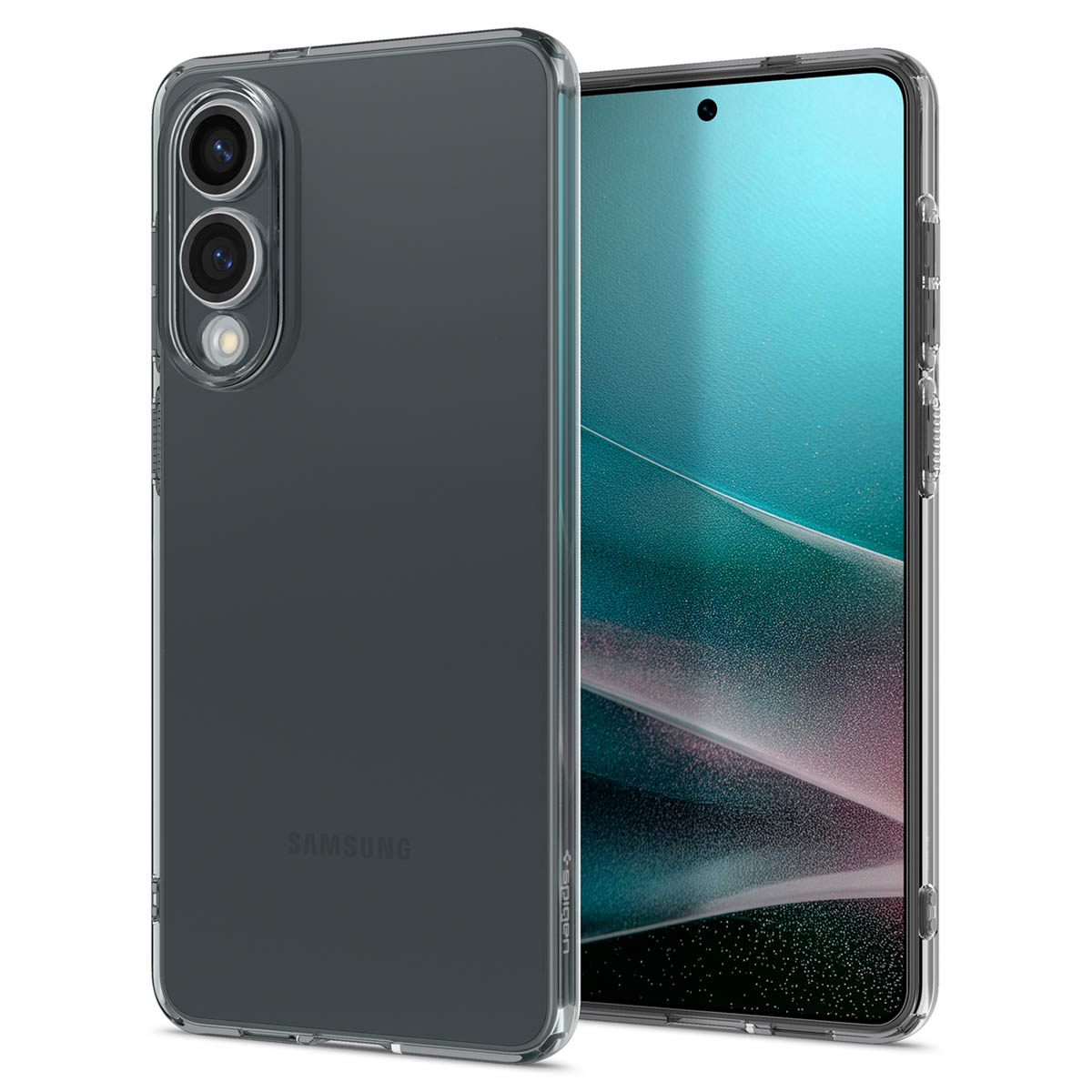 Twee telefoons, waarvan één met een hoesje, tegen een witte achtergrond.