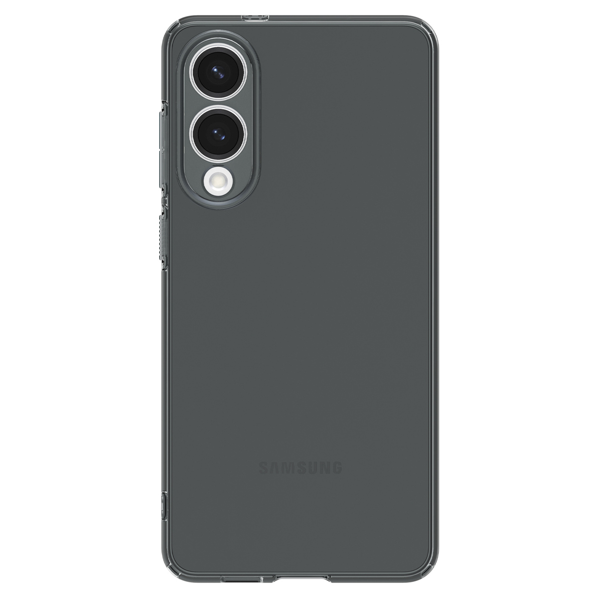 Telefoonhoes, helder met zwarte tint, met de camera van de telefoon in de schijnwerpers.