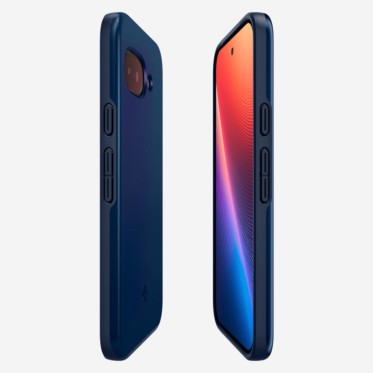 Deux téléphones, l'un avec un étui bleu et l'autre avec un écran coloré.
