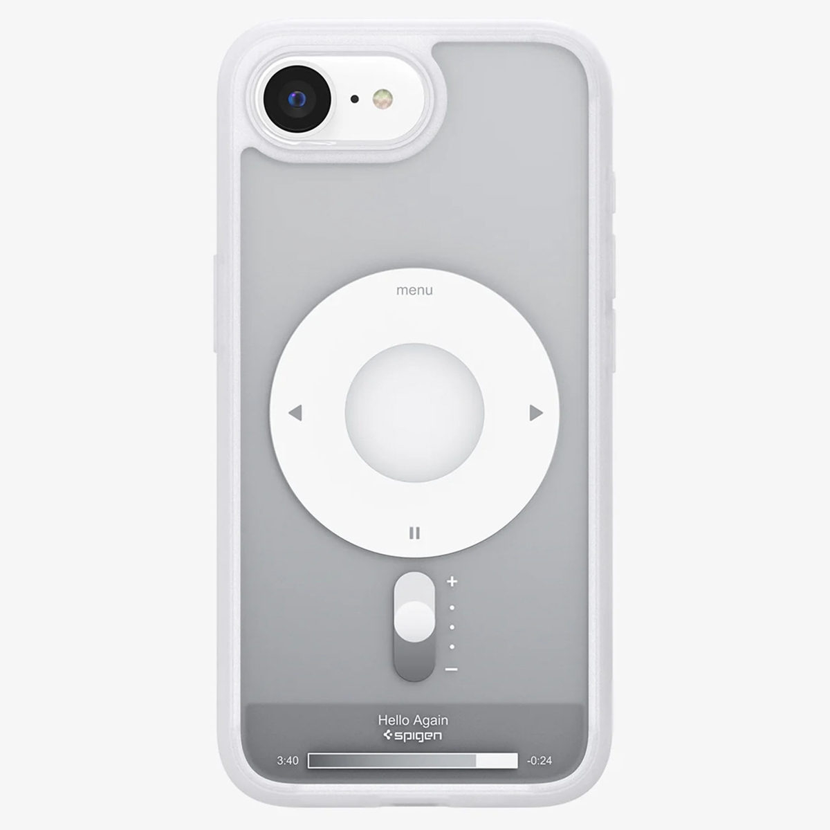 Une coque de téléphone conçue pour ressembler à un iPod classique avec des boutons d'apparence fonctionnelle.