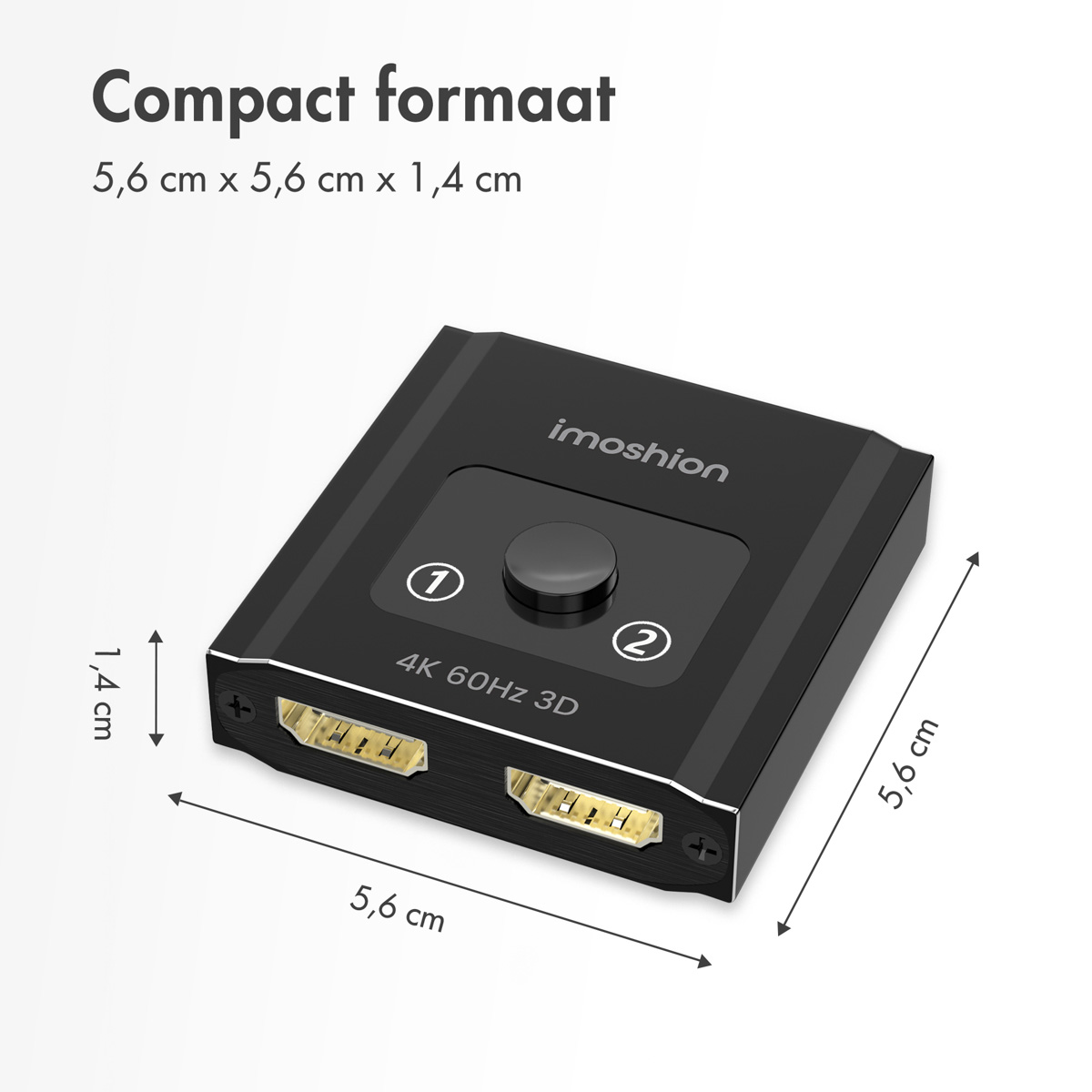 Imoshion HDMI switch dimensions displayed, showing compact size in centimeters.