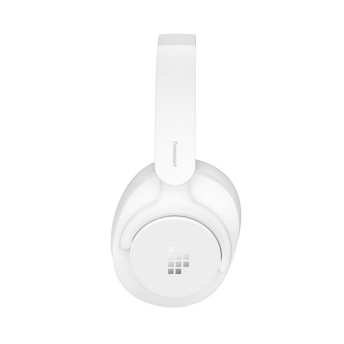 Auriculares blancos Tronsmart con un patrón de cuadrícula en el auricular, centrados sobre un fondo blanco.
