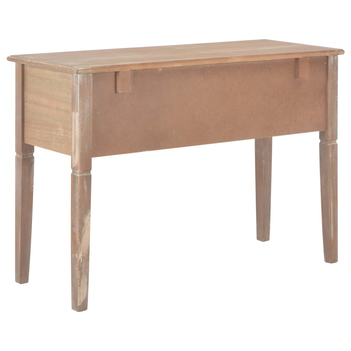 Holzschreibtisch mit vier Beinen, hellbraune Farbe.