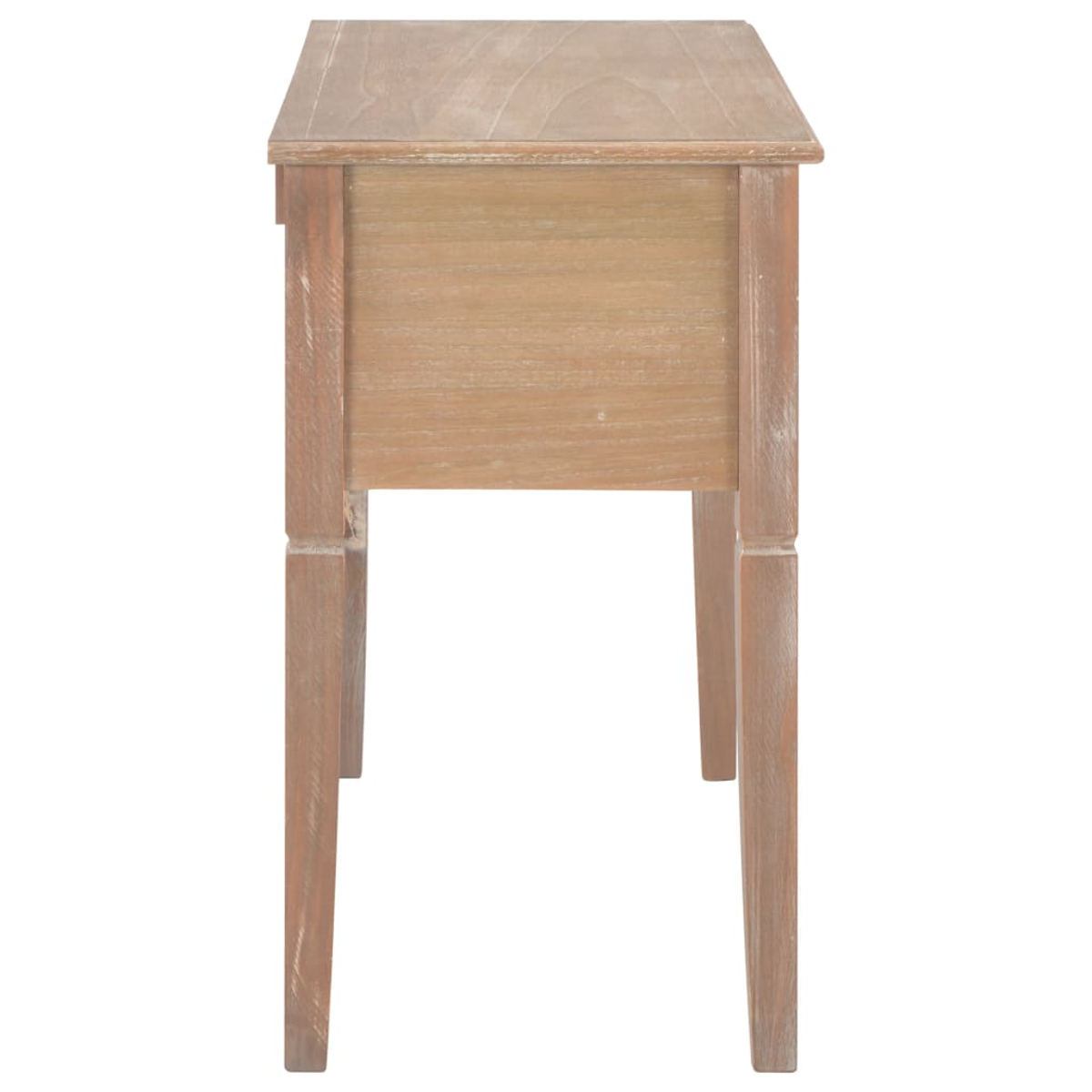 Holzschreibtisch mit vier Beinen, hellbraune Farbe.