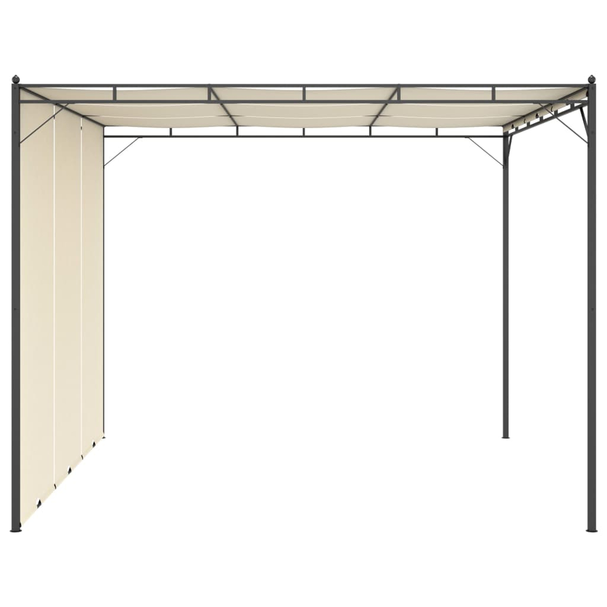 Metallpavillon mit beigen Stoffseitenteilen und Oberteil. Der Rahmen ist dunkelgrau.
