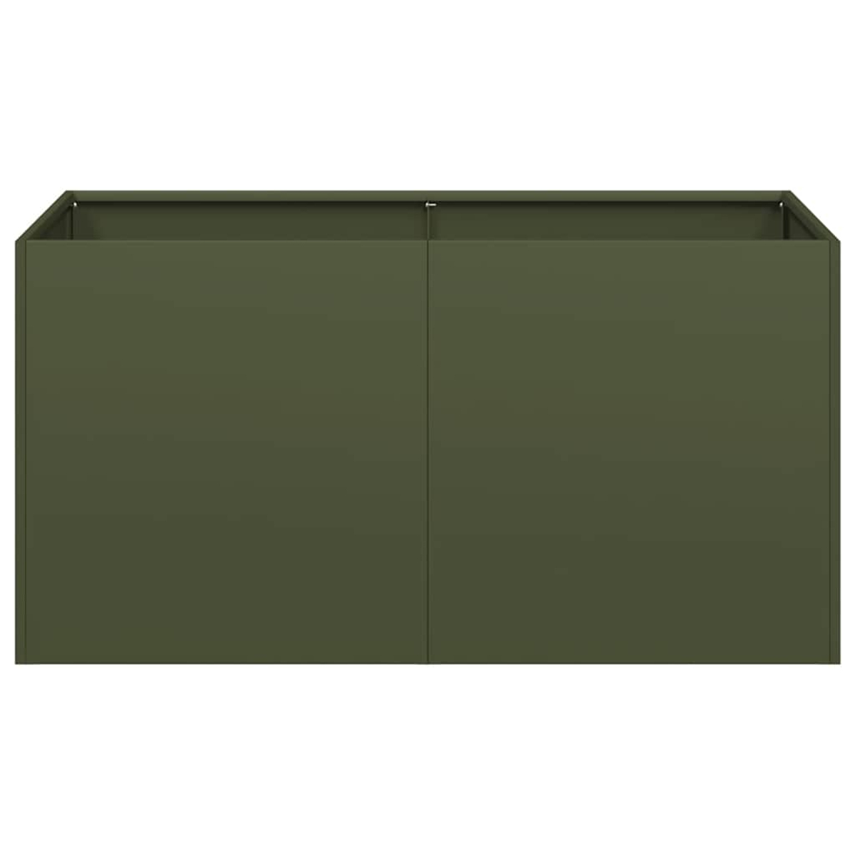 Una fioriera rettangolare verde con due sezioni è centrata su uno sfondo bianco.