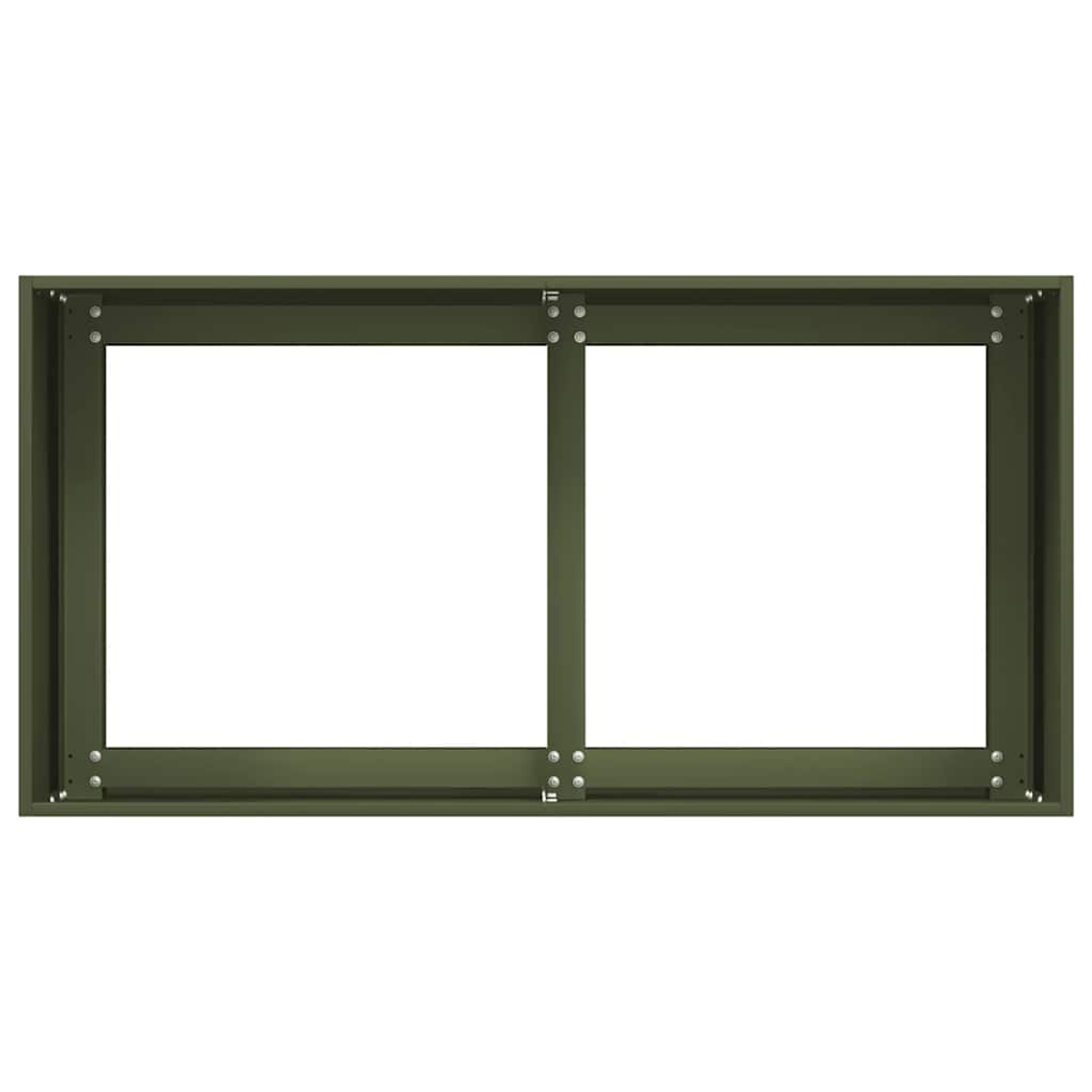 Una cornice verde rettangolare divisa in due sezioni è su uno sfondo bianco.